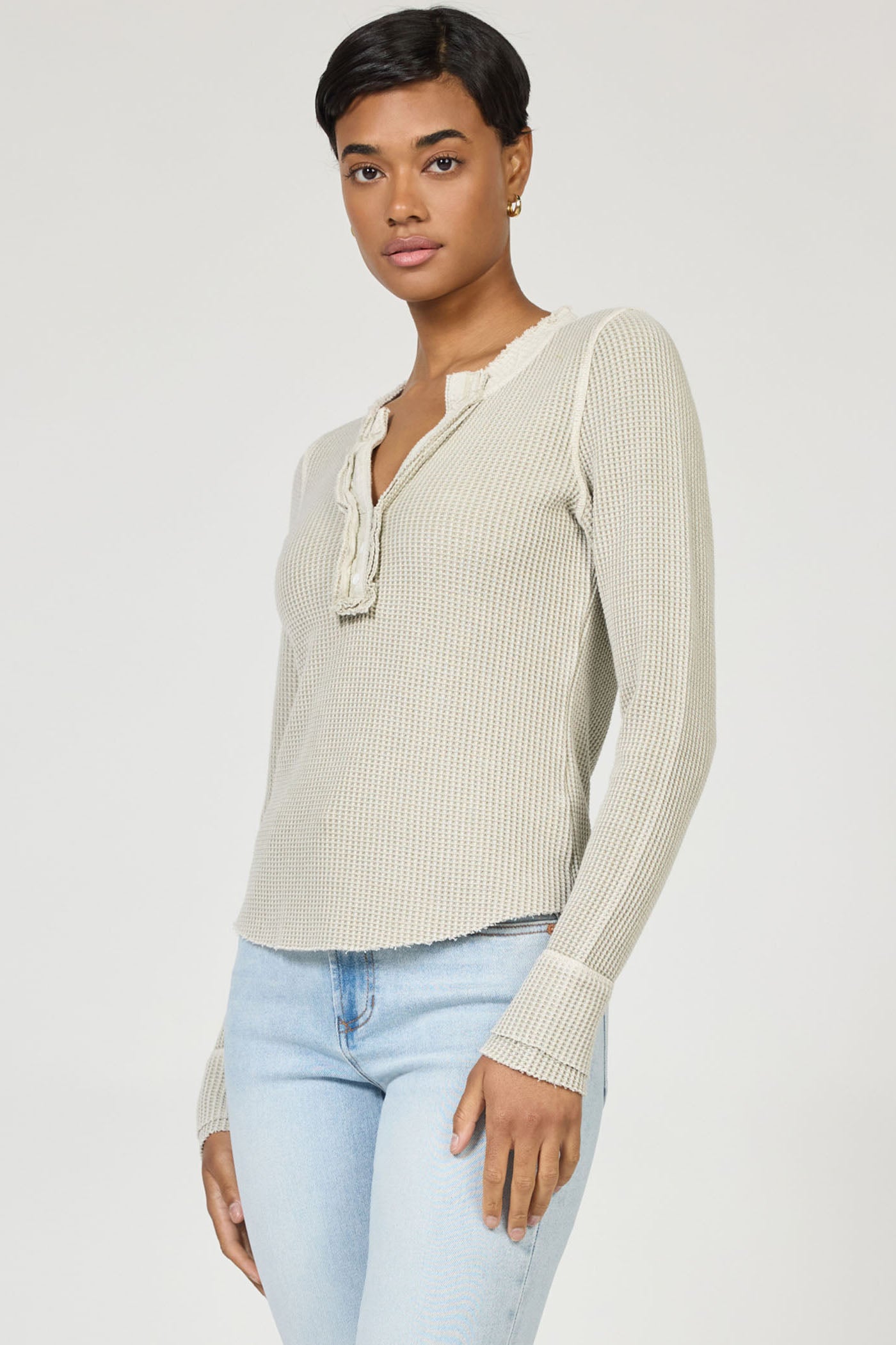 Luna Thermal Henley Top Abbey Stone