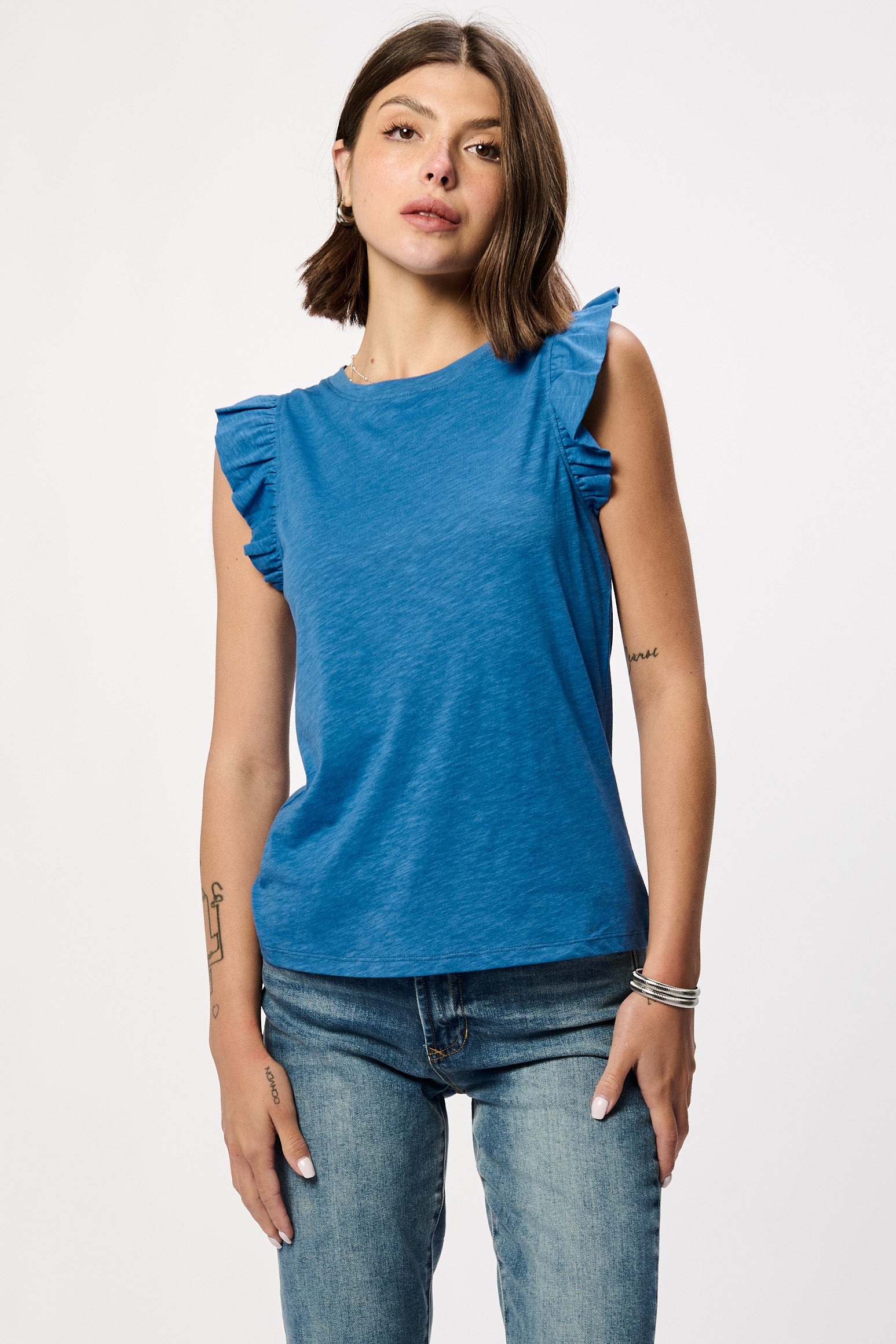 Final Sale North Ruffle Trimmed Top Starry Night