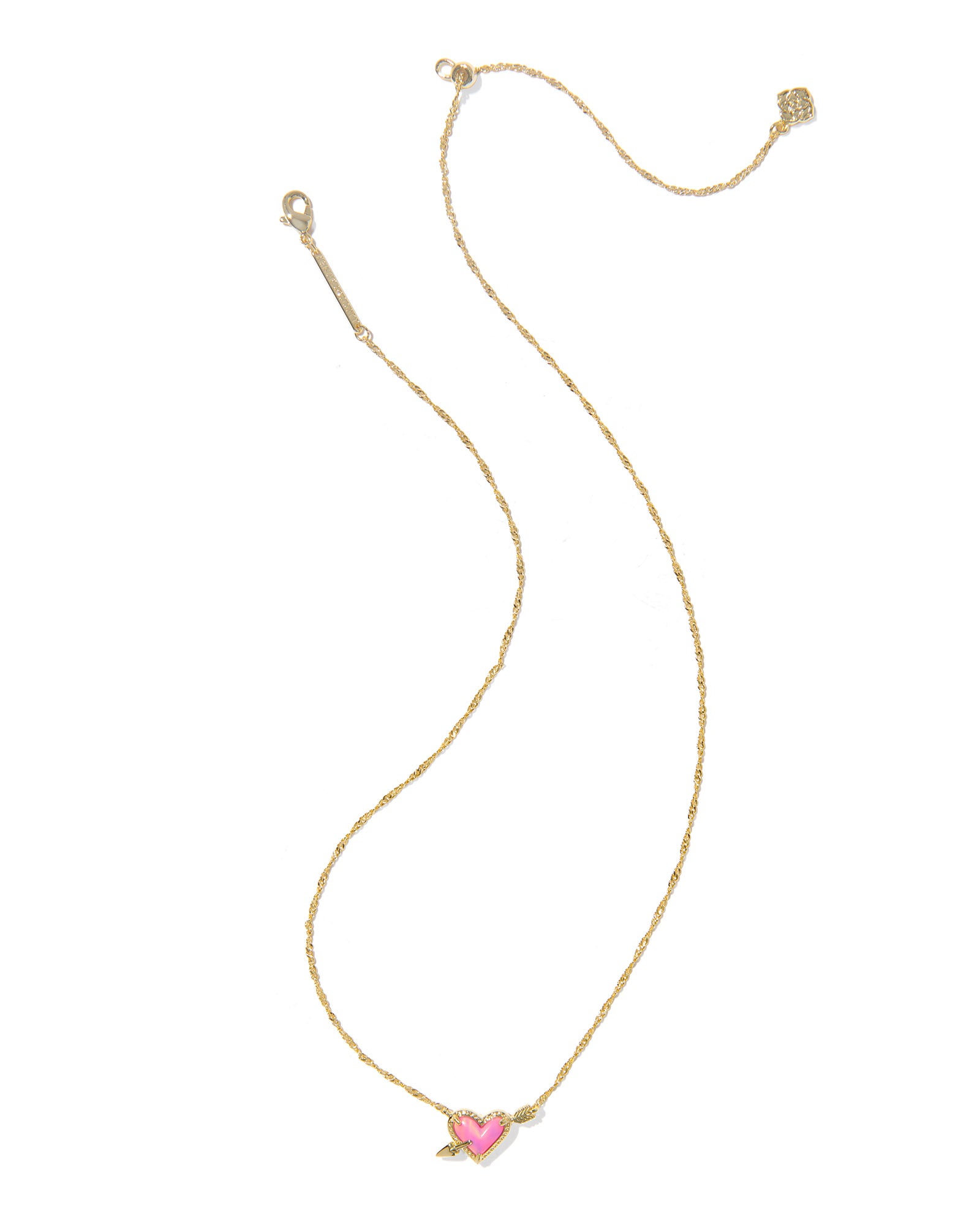 Ari Heart Arrow Gold Short Pendant Necklace Pink Opalescent Resin