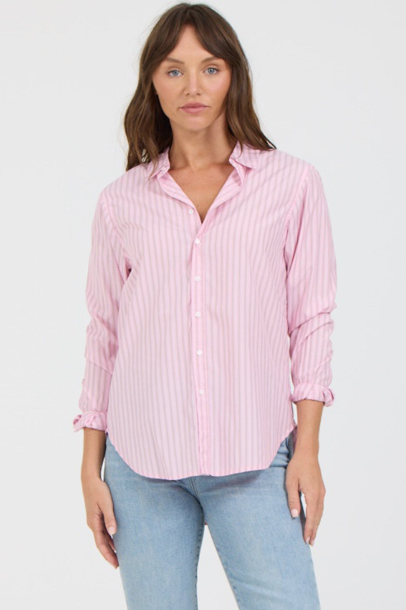 Lolita Poplin Striped Long Sleeve Button Down Top Lilac Stripe