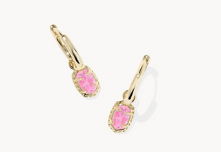Emilie Gold Huggie Earrings Pink Iridescent Glitter Glass