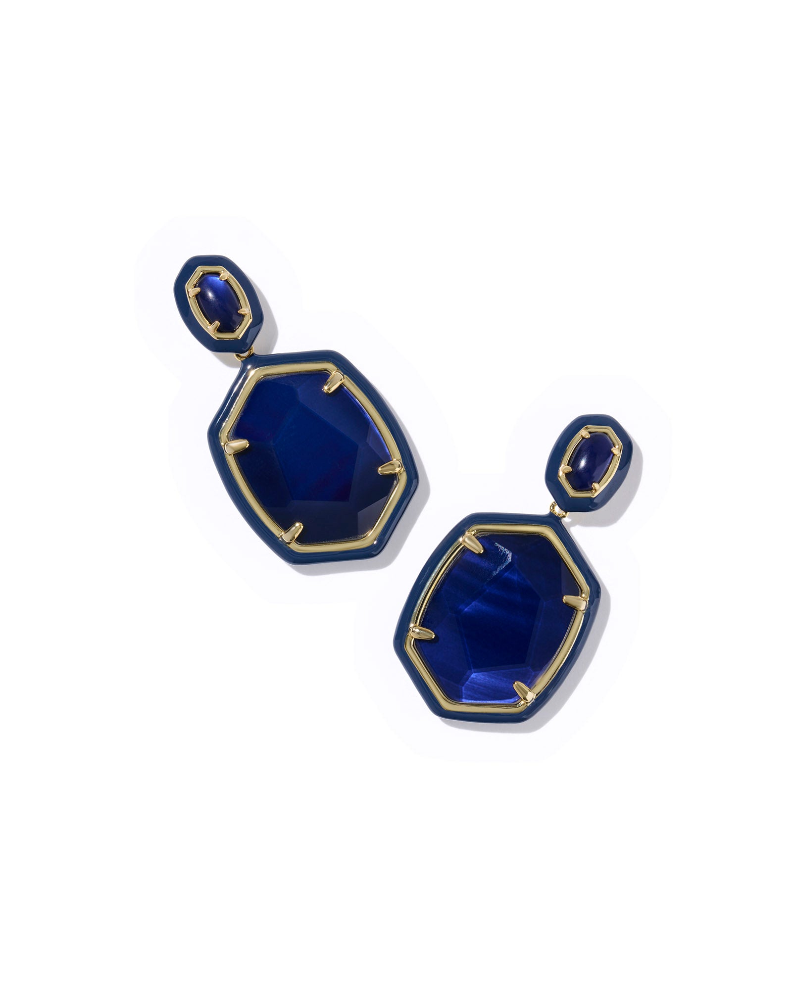 Daphne Enamel Frame Gold Drop Earrings Navy