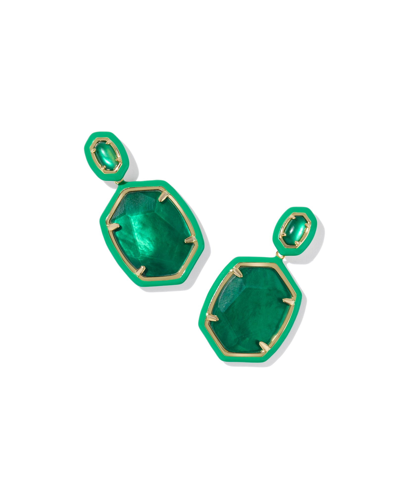 Daphne Enamel Frame Gold Drop Earrings Emerald