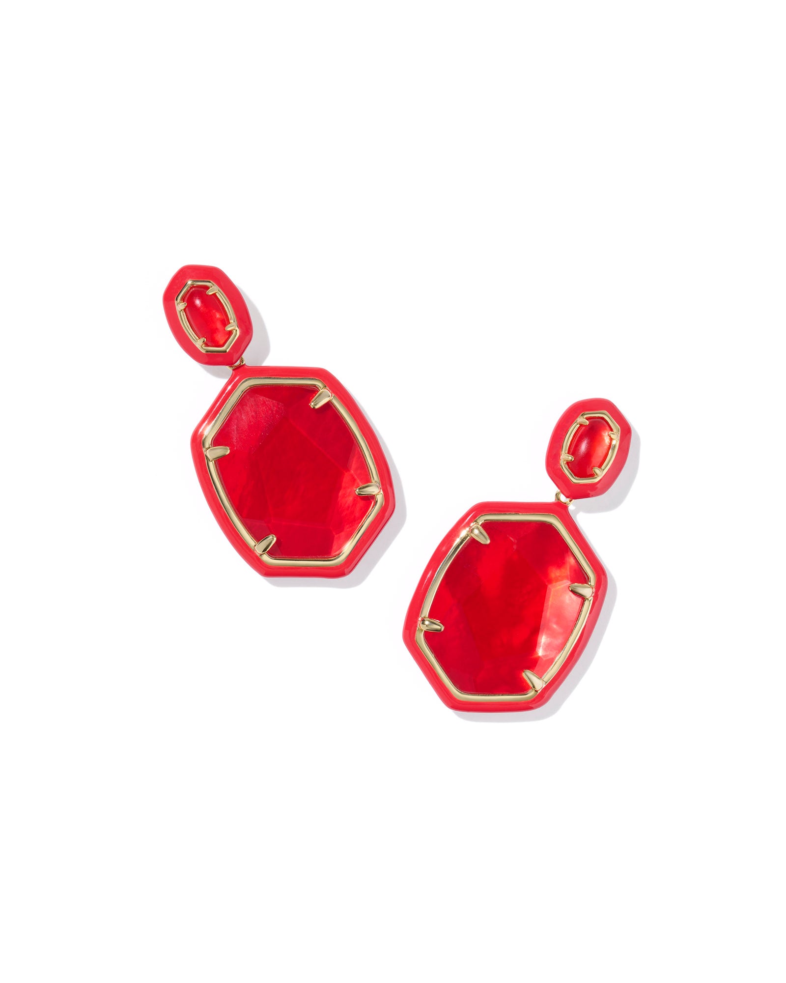 Daphne Enamel Frame Gold Drop Earrings Red