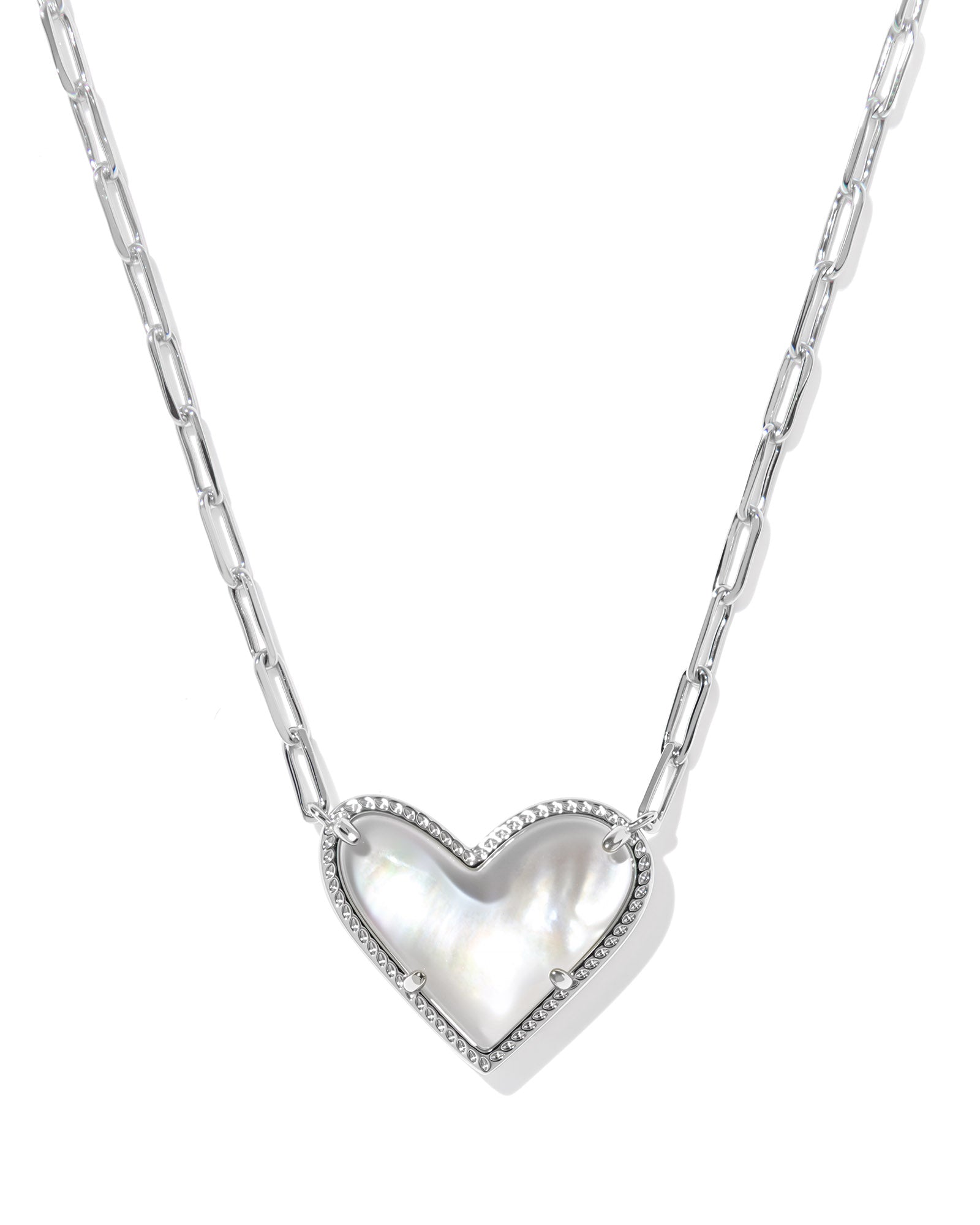 Ari Heart Statement Silver Short Pendant Necklace Ivory MOP