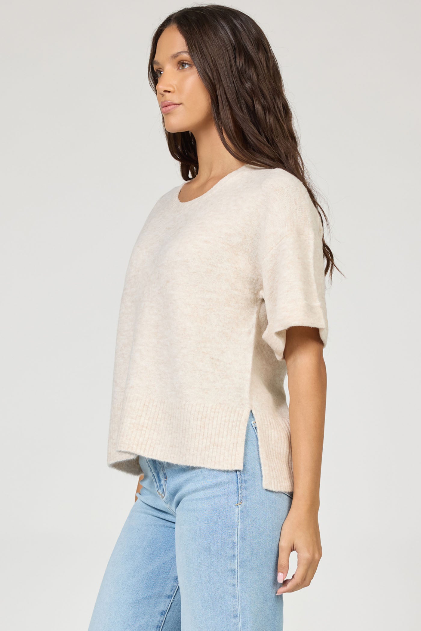 Catrina Crew Neck Short Sleeve Sweater Oatmel