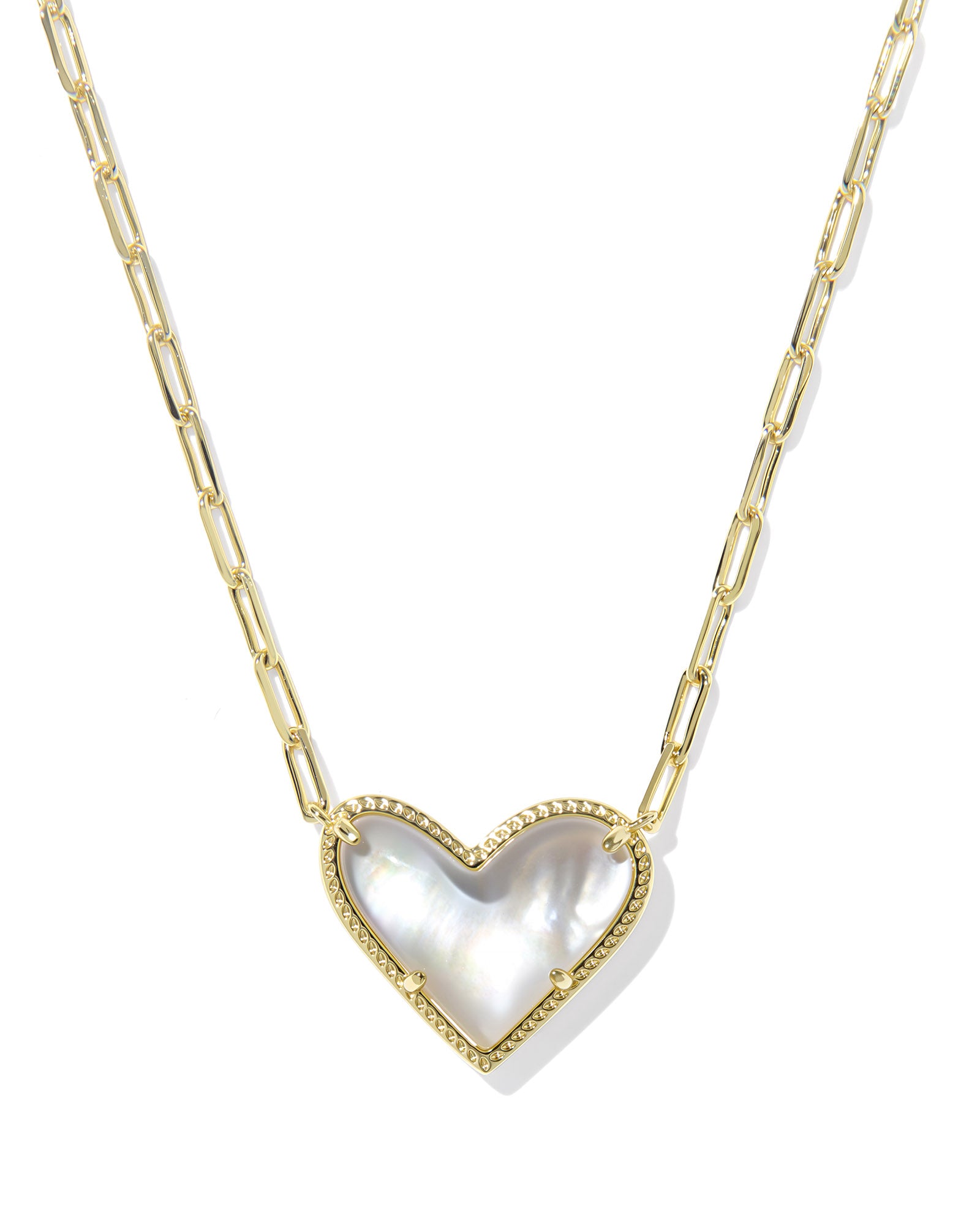 Ari Heart Statement Gold Short Pendant Necklace Ivory MOP