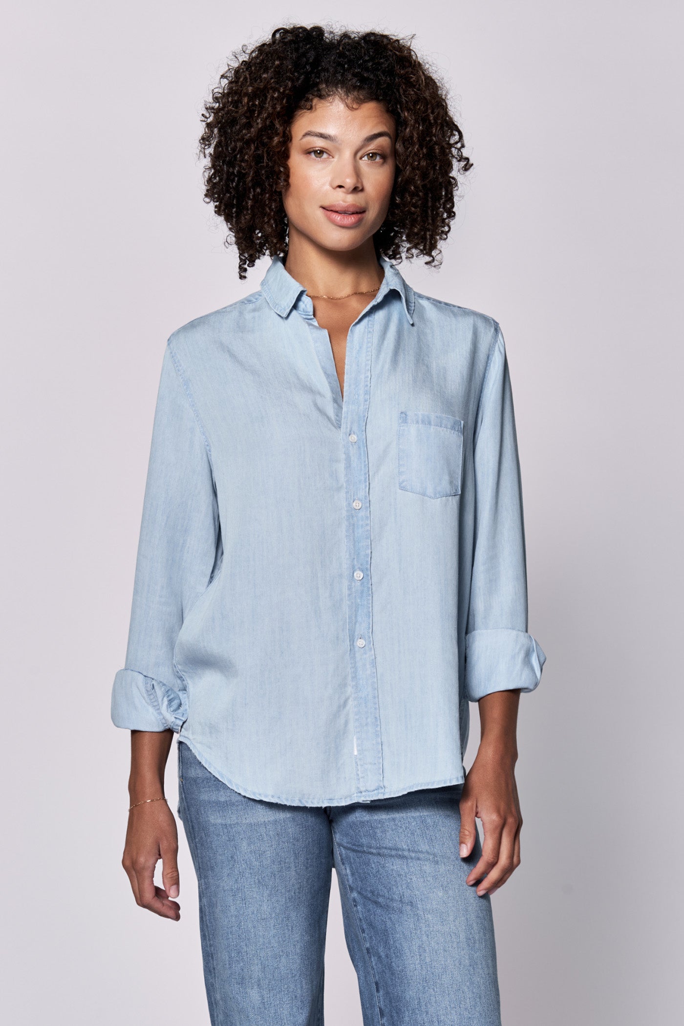 Sale Galina Tencel Button Down Shirt Carolina Blue