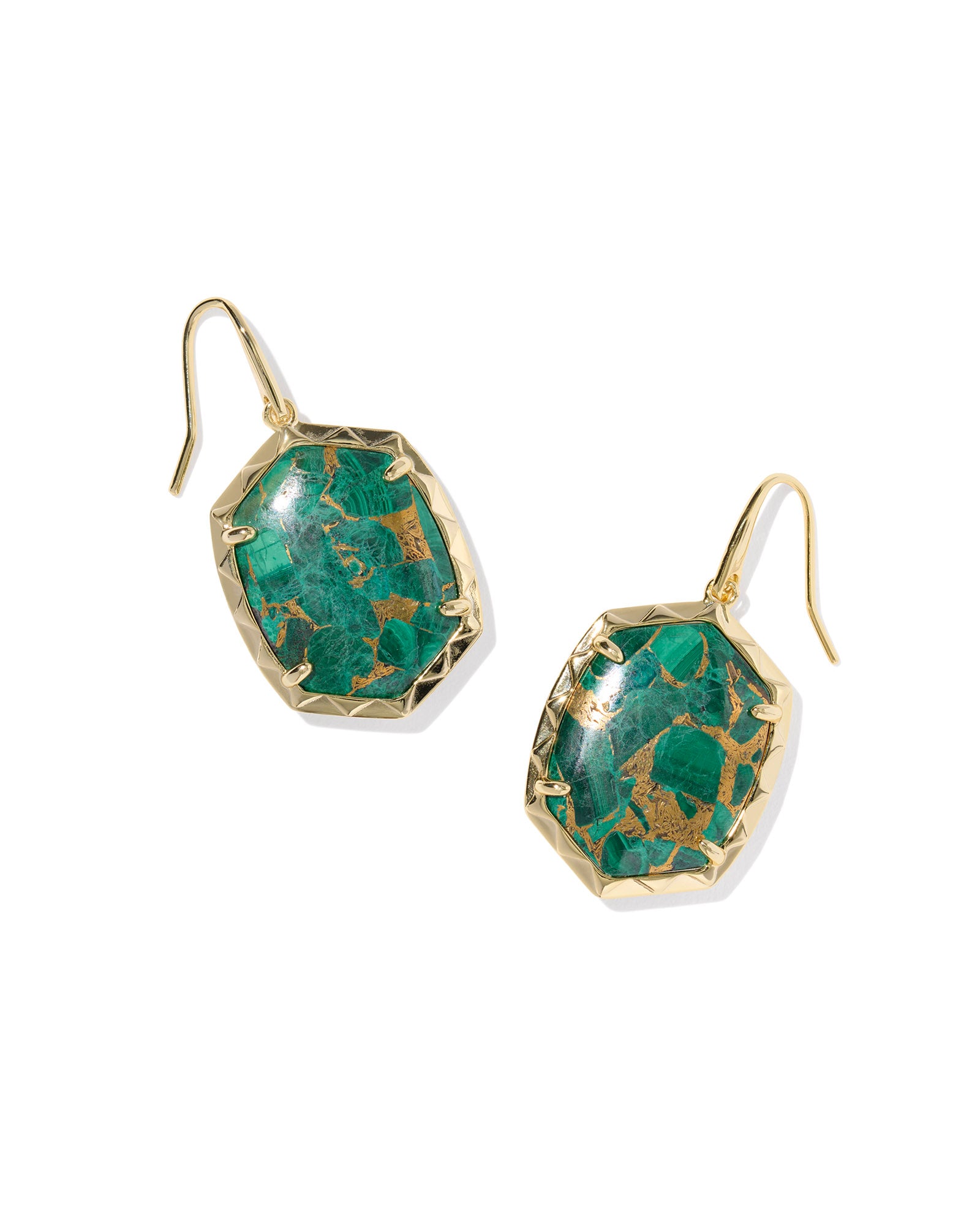 Daphne Gold Drop Earrings Bronze Veined Malachite