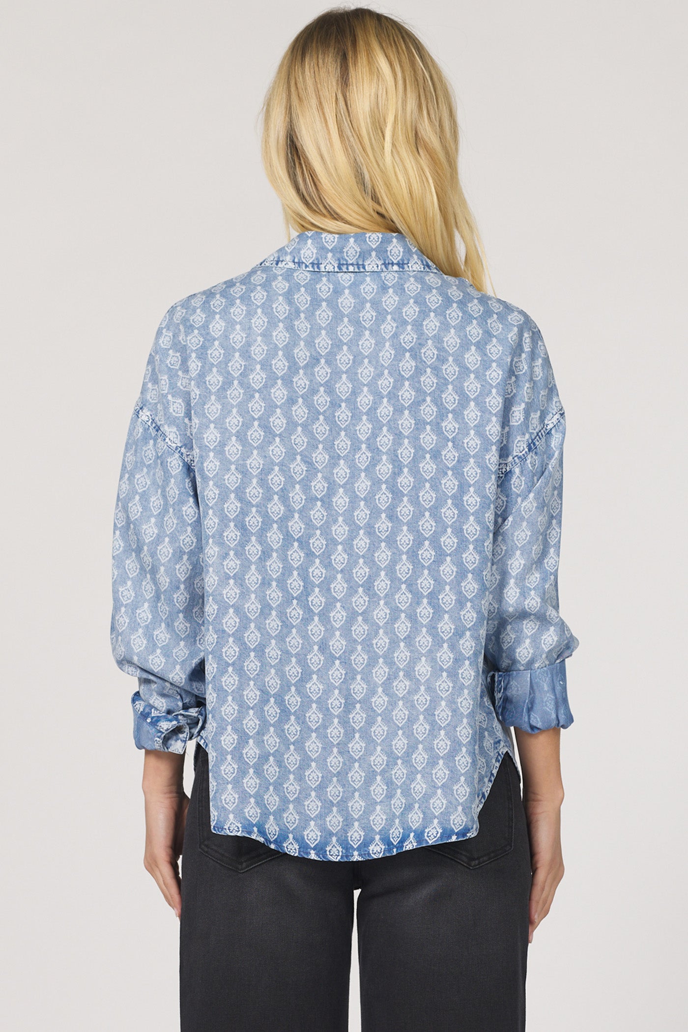 Adrianna Button Up Long Sleeve Shirt Tulip Crest