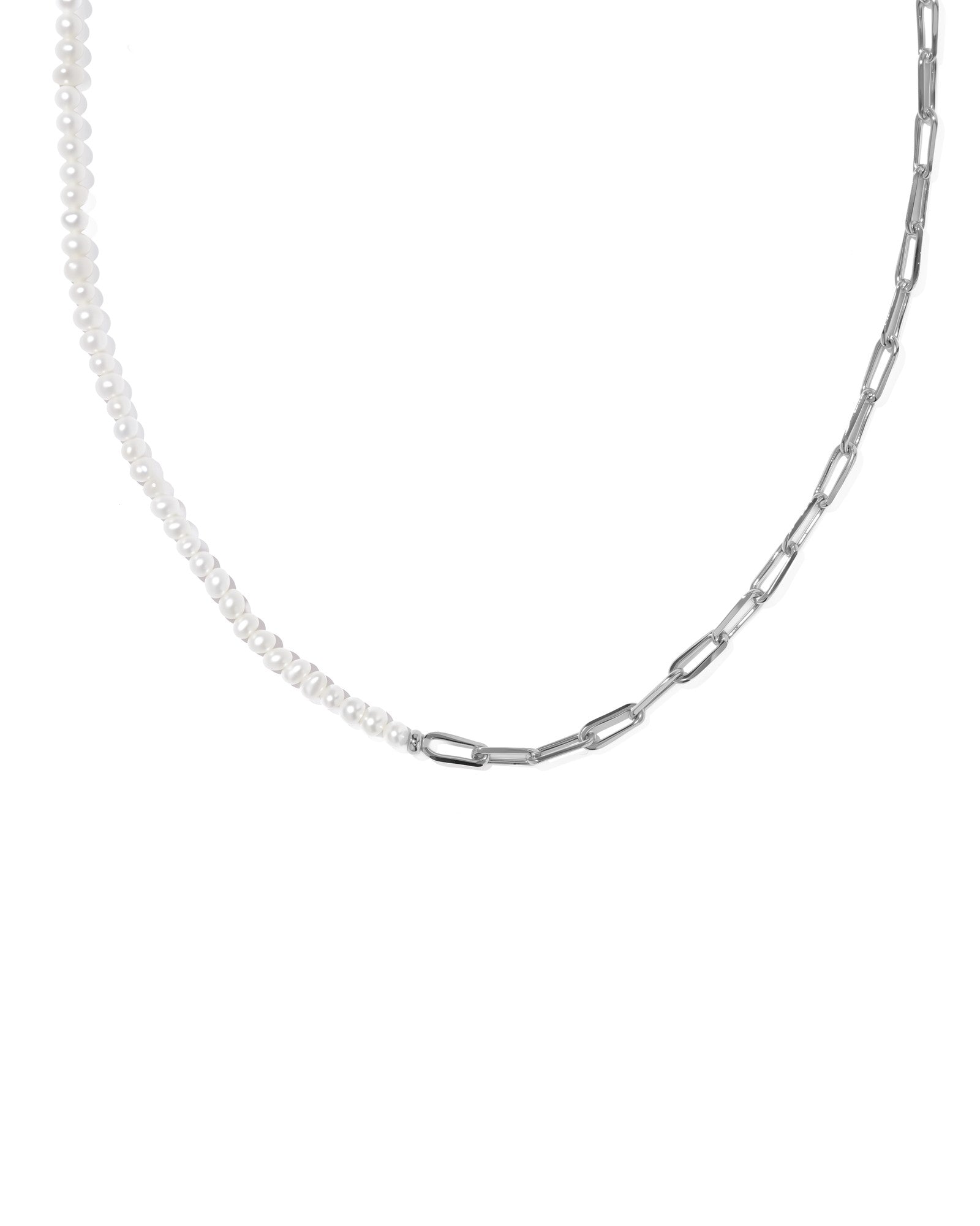 Markie Silver Half Chain Half Pearl Necklace