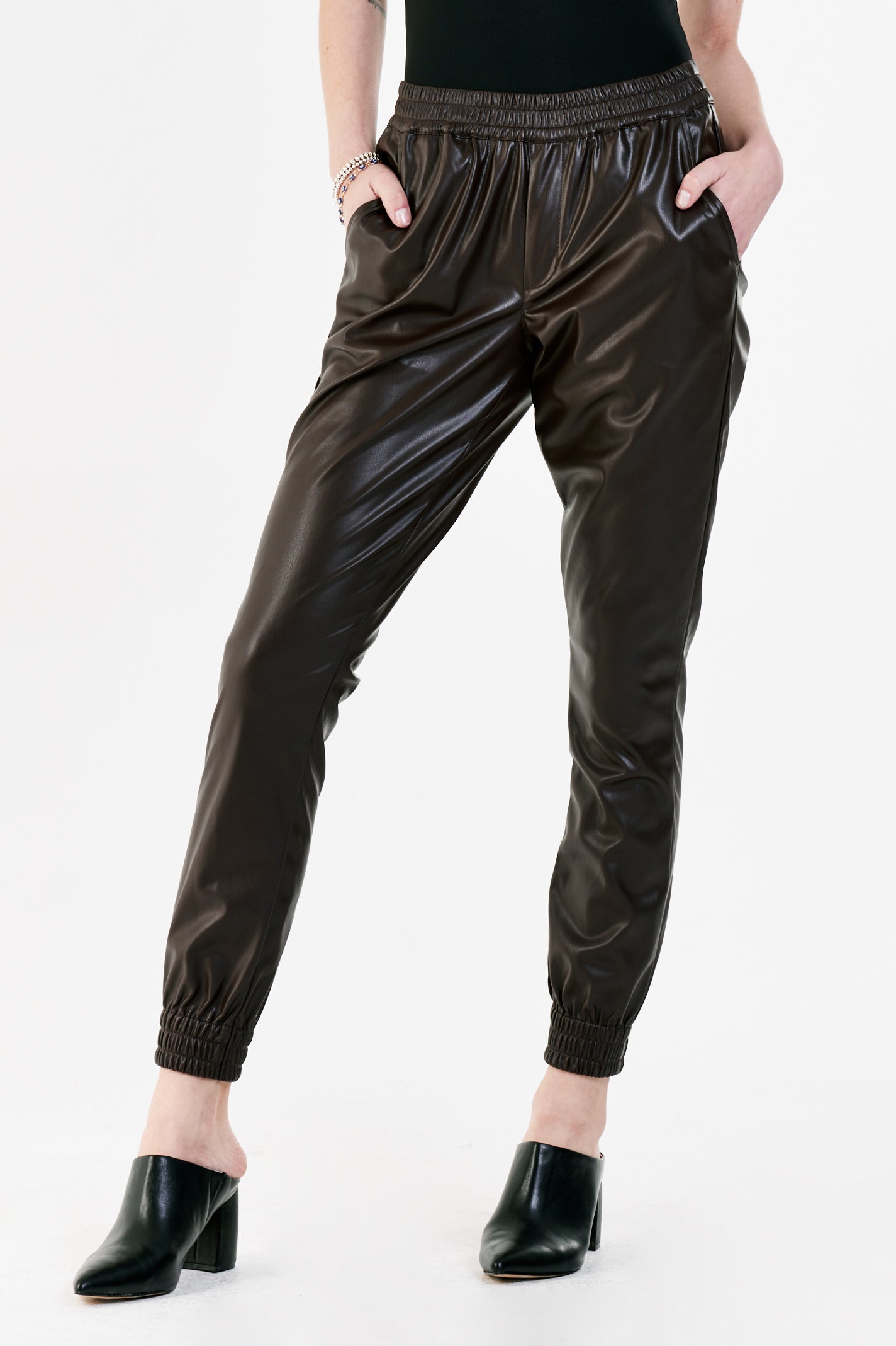 Sale Super High Rise Cropped Jacey Jogger Vegan Leather Coffee