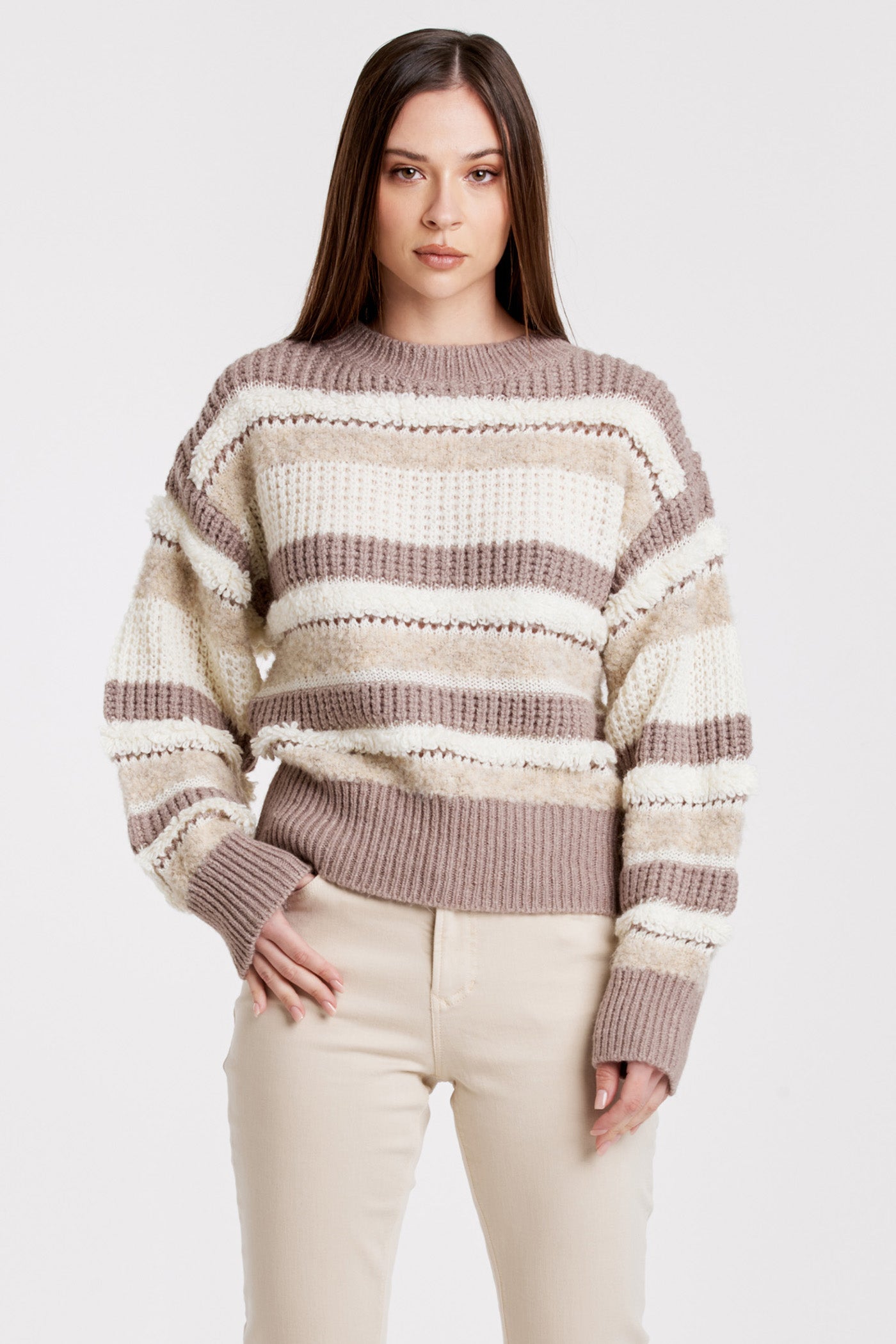 Final Sale Georgina Drop Shoulder Mixed Fuzzy Stripe Sweater