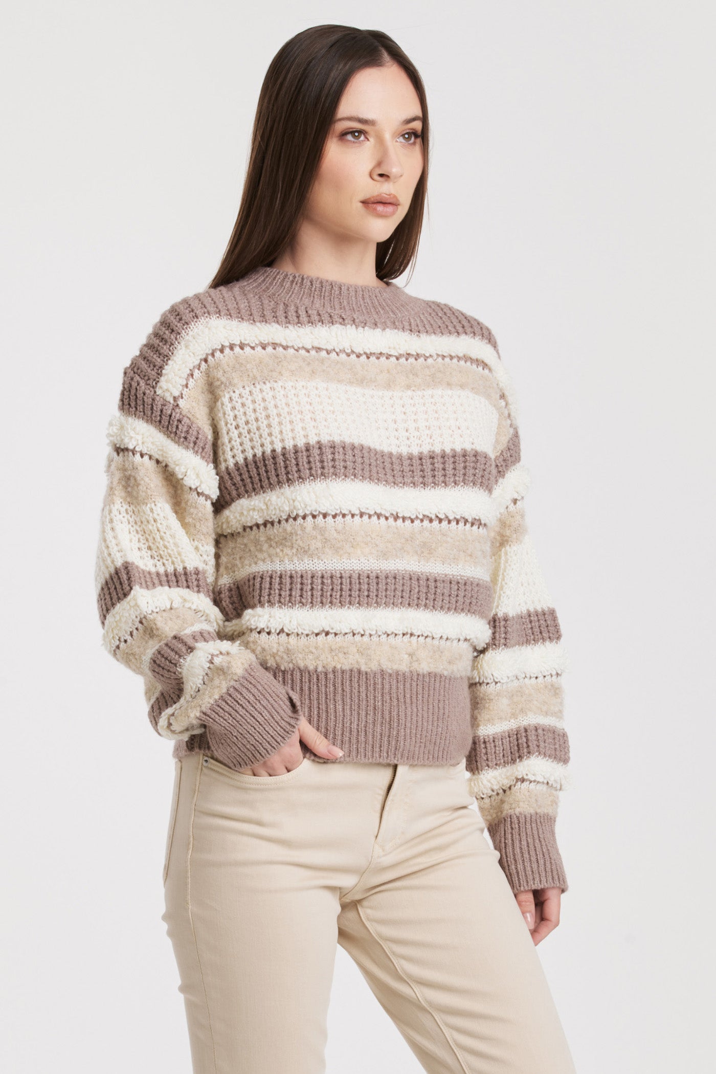 Final Sale Georgina Drop Shoulder Mixed Fuzzy Stripe Sweater