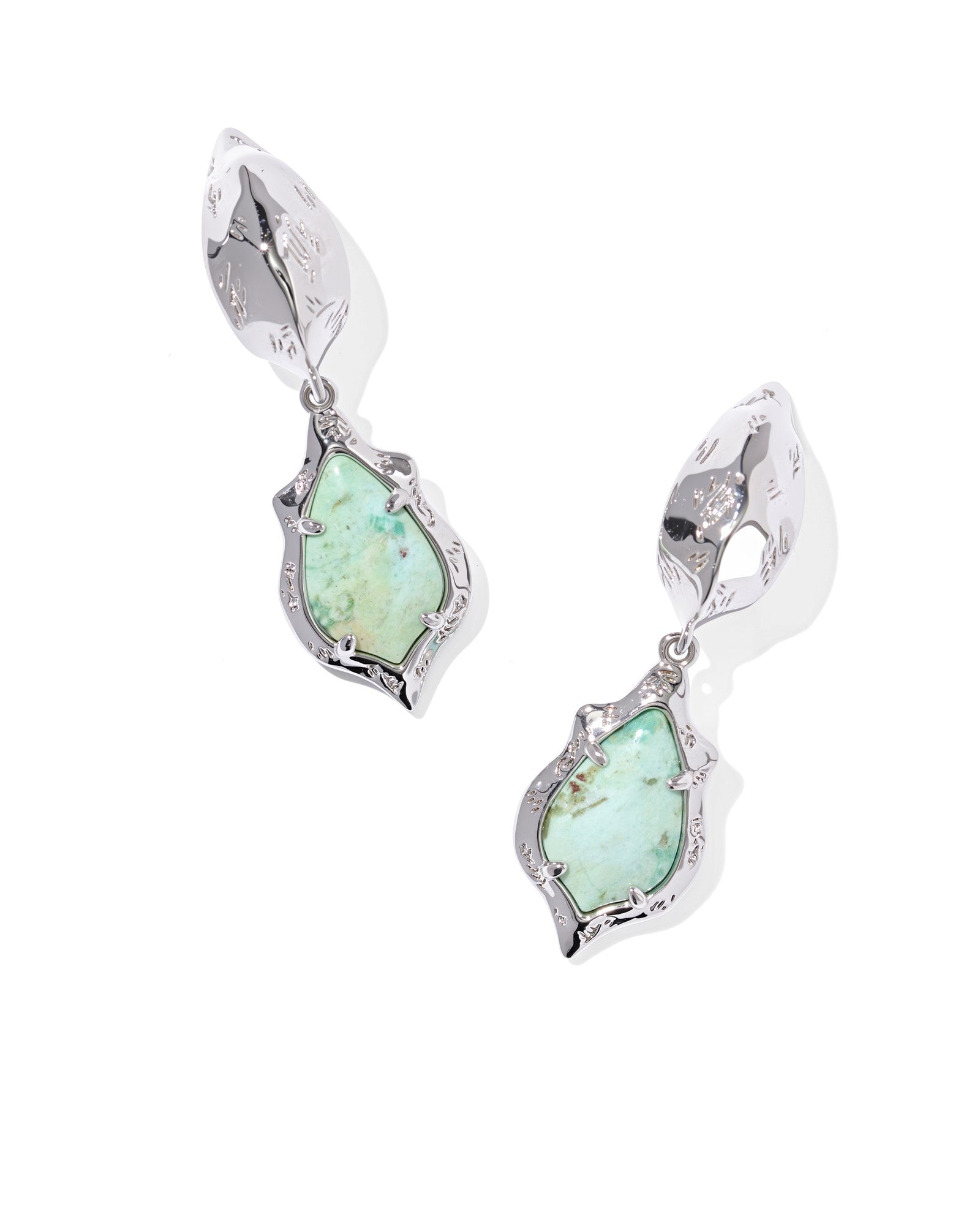 Adriana Silver Scallop Frame Huggie Earrings Sea Green Chrysocolla