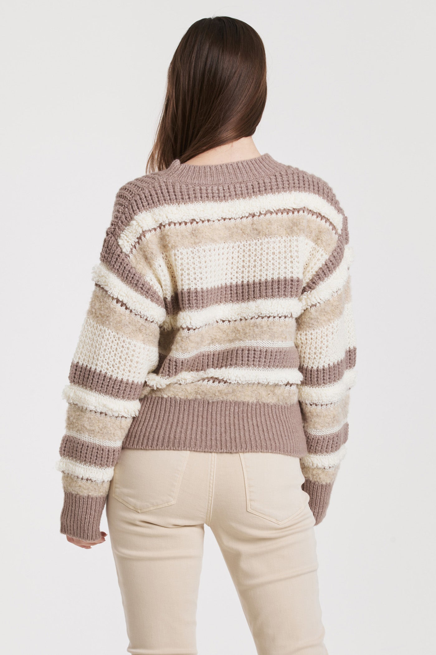 Final Sale Georgina Drop Shoulder Mixed Fuzzy Stripe Sweater