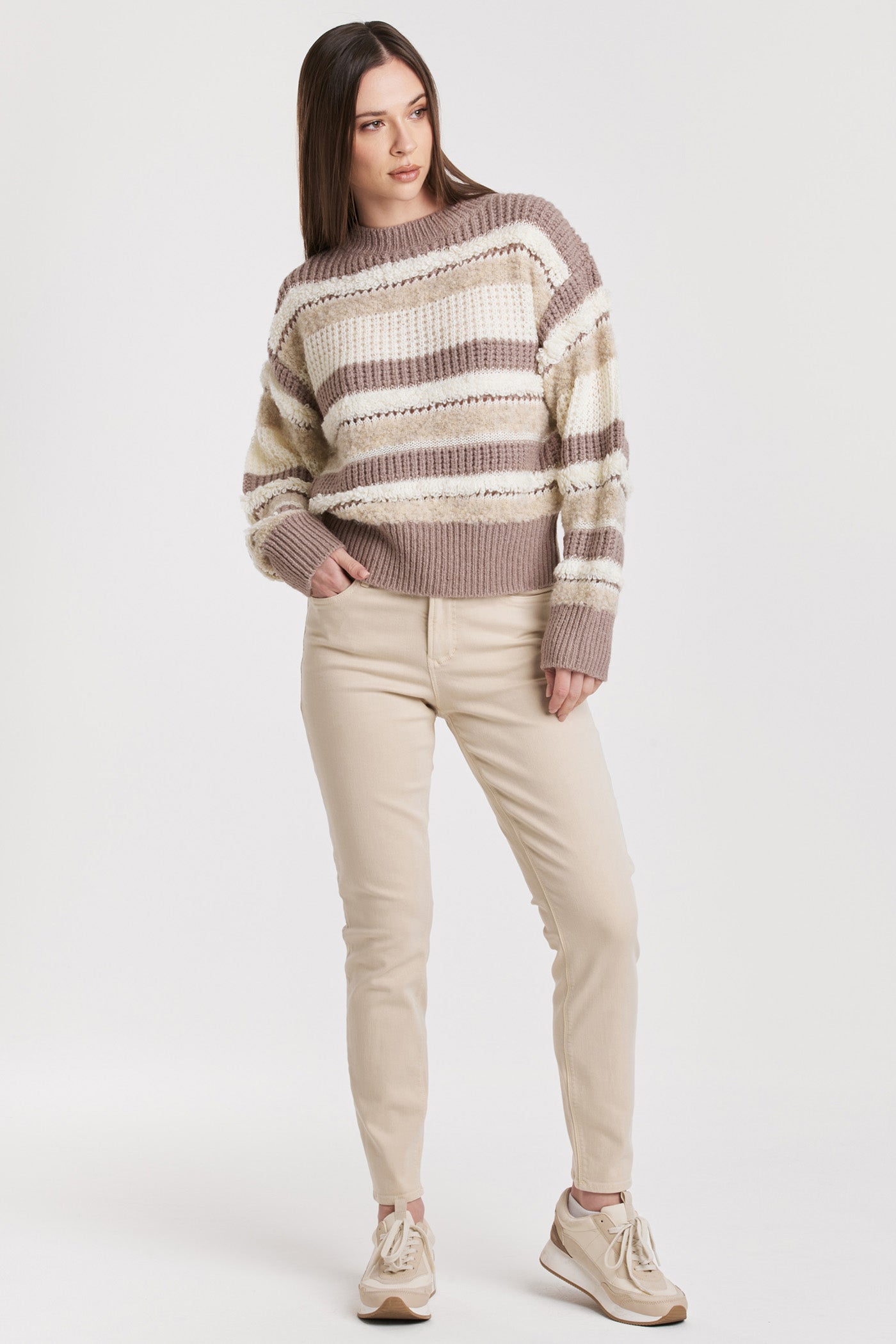 Final Sale Georgina Drop Shoulder Mixed Fuzzy Stripe Sweater