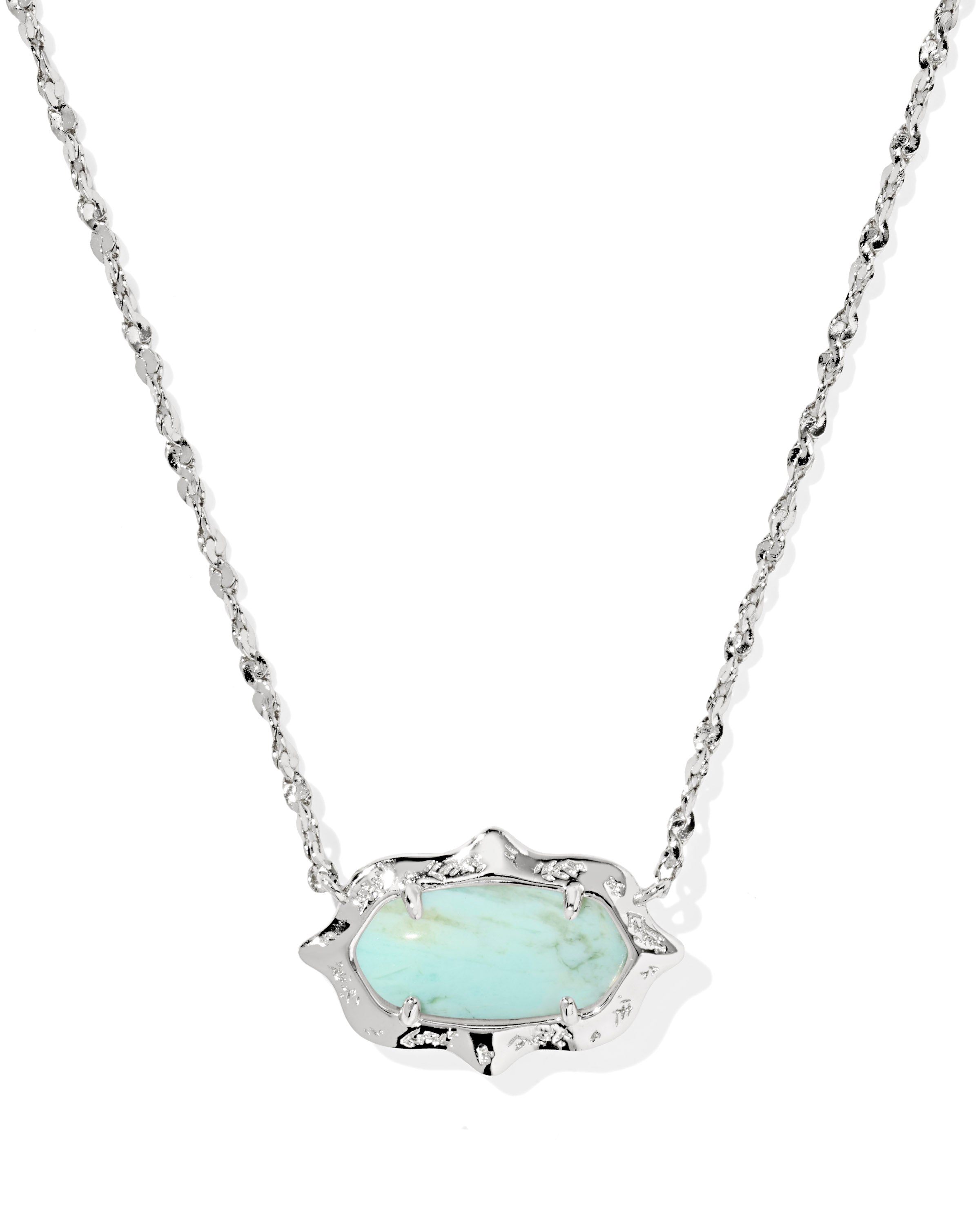 Elisa Silver Scallop Frame Short Pendant Necklace Sea Green Chrysocolla