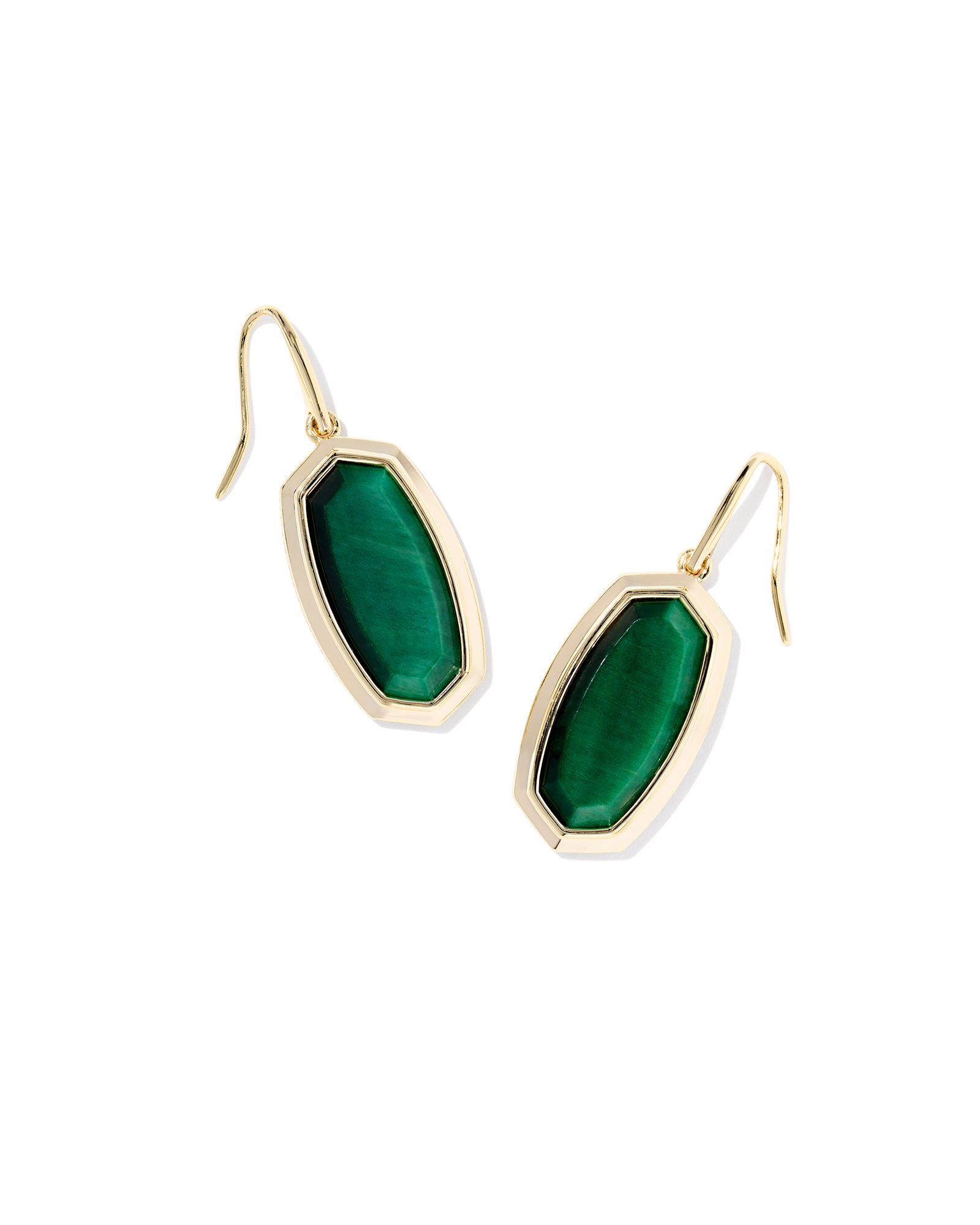 Dani Bezel Gold Drop Earrings Green Tigers Eye