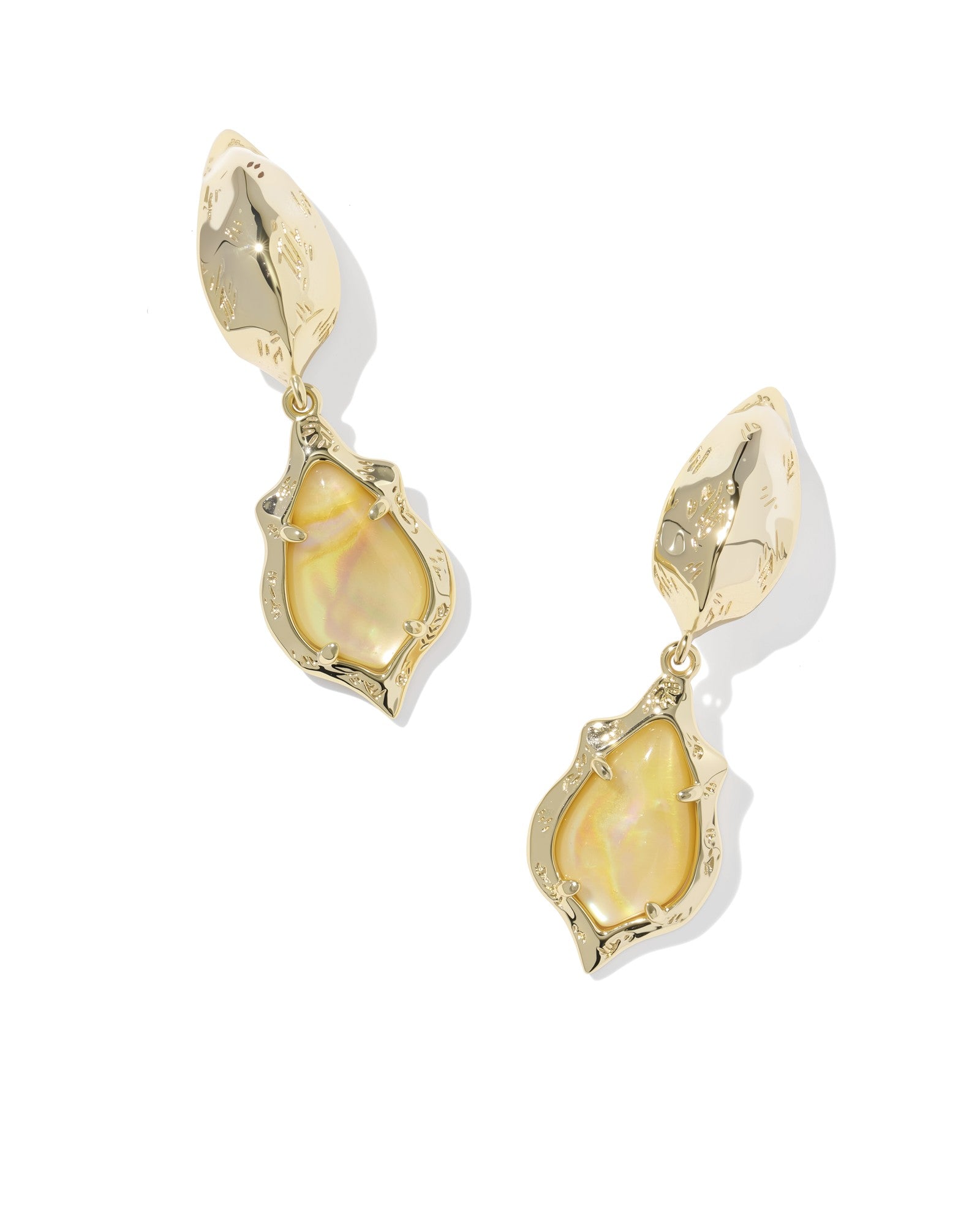 Adriana Gold Scallop Frame Huggie Earrings Yellow Iridescent Abalone