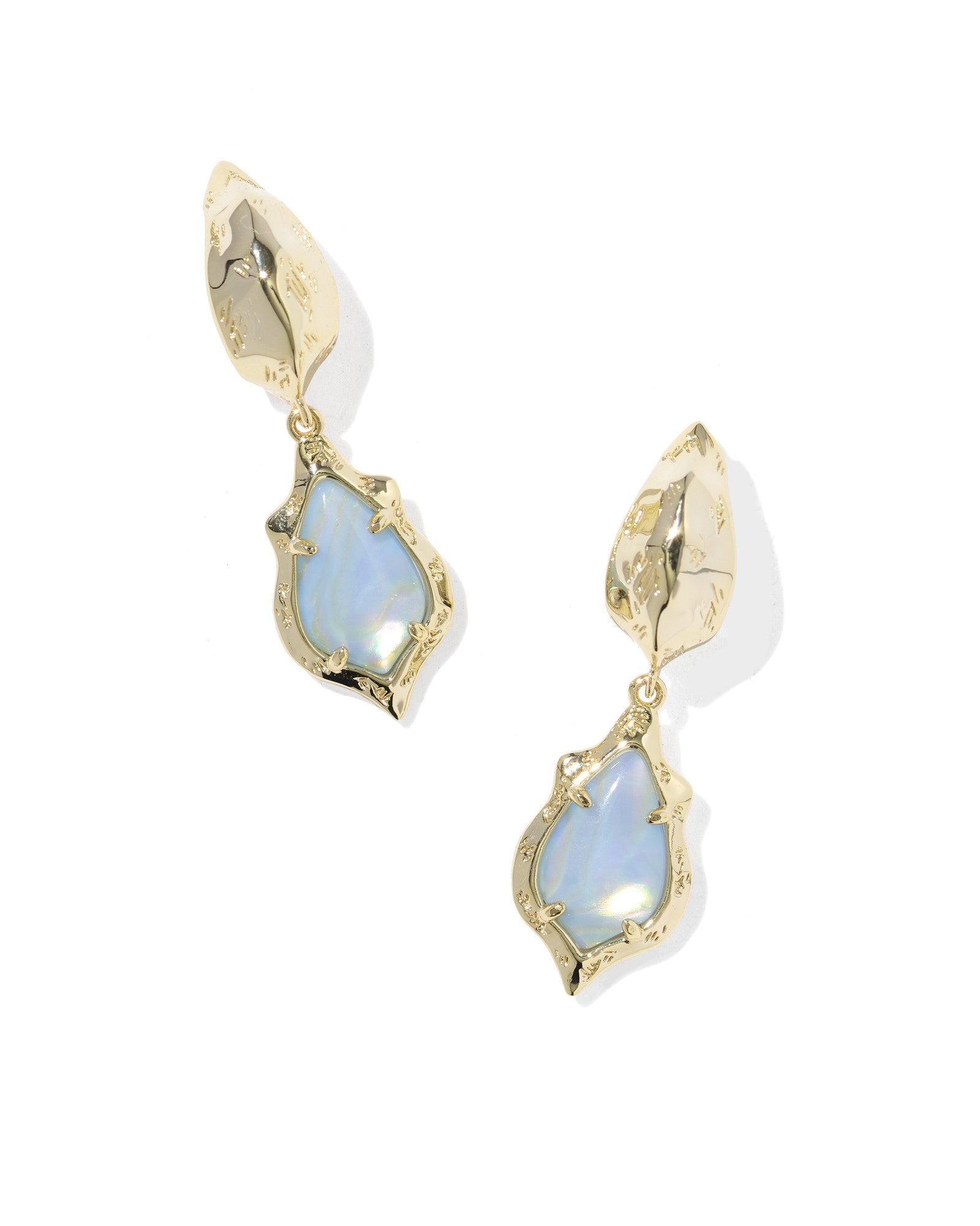 Adriana Gold Scallop Frame Huggie Earrings Sky Blue Iridescent Abalone