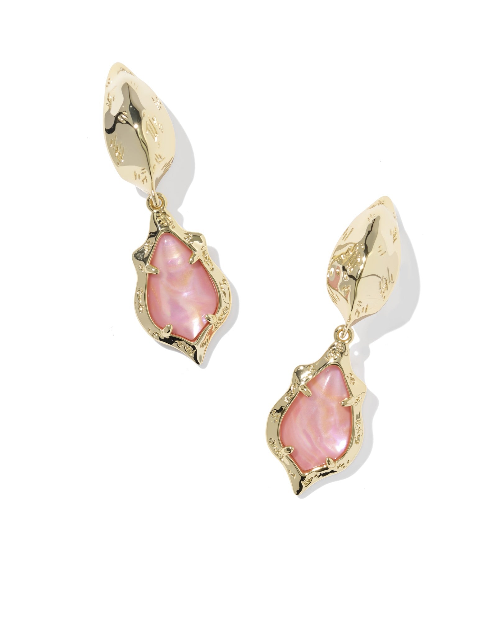 Adriana Gold Scallop Frame Huggie Earrings Light Pink Iridescent Abalone
