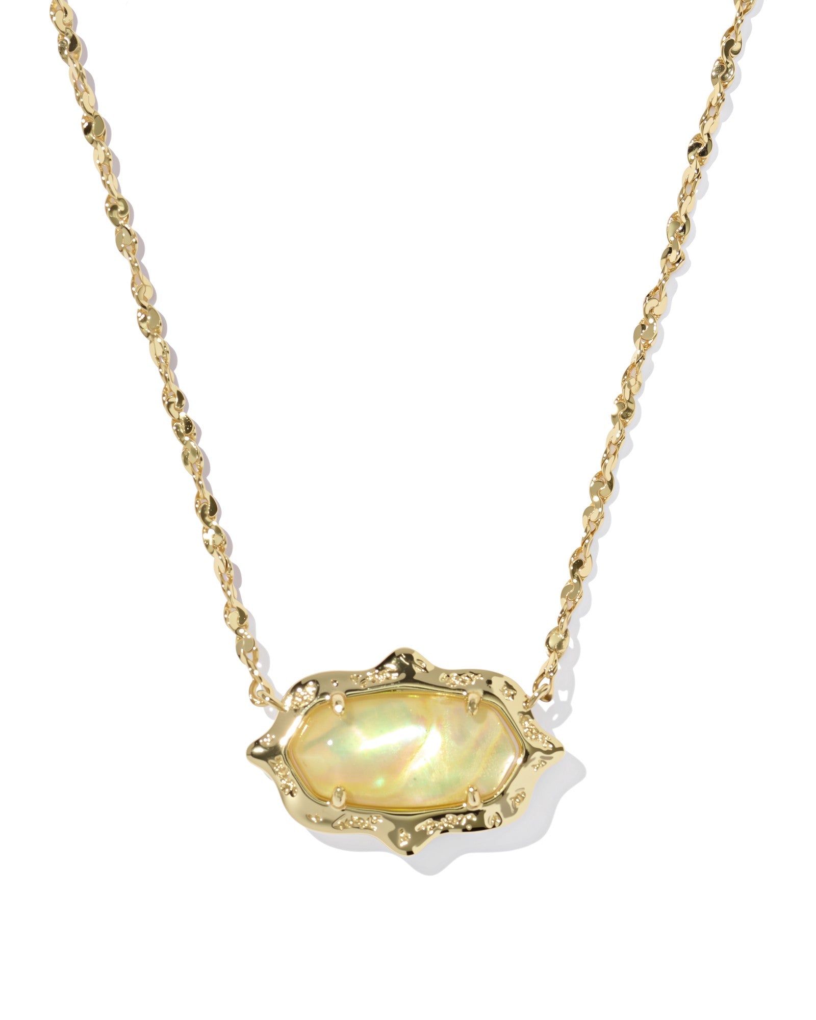 Elisa Gold Scallop Frame Short Pendant Necklace Yellow Iridescent Abalone