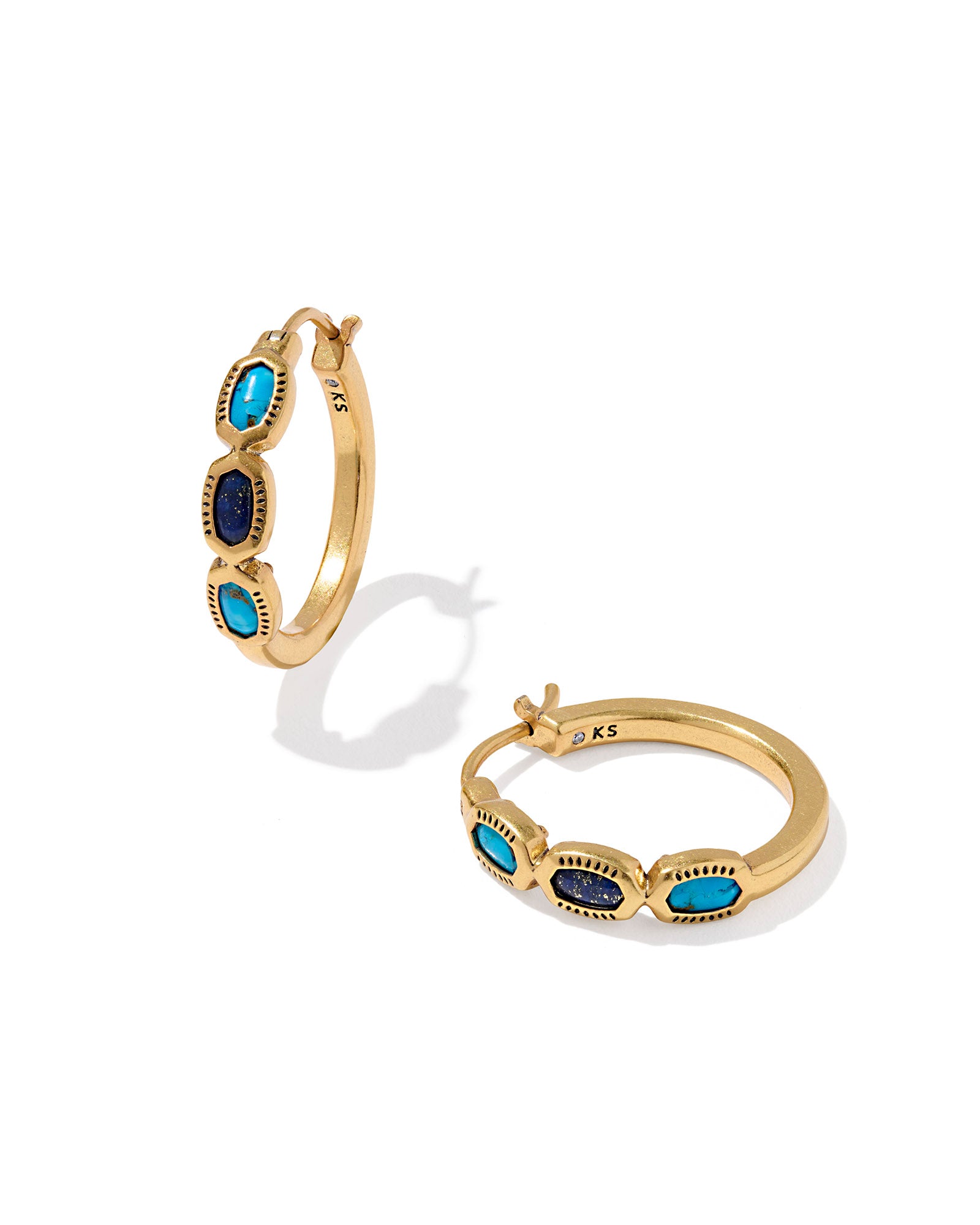 Mini Elisa Vintage Gold Hoop Earrings Blue Mix