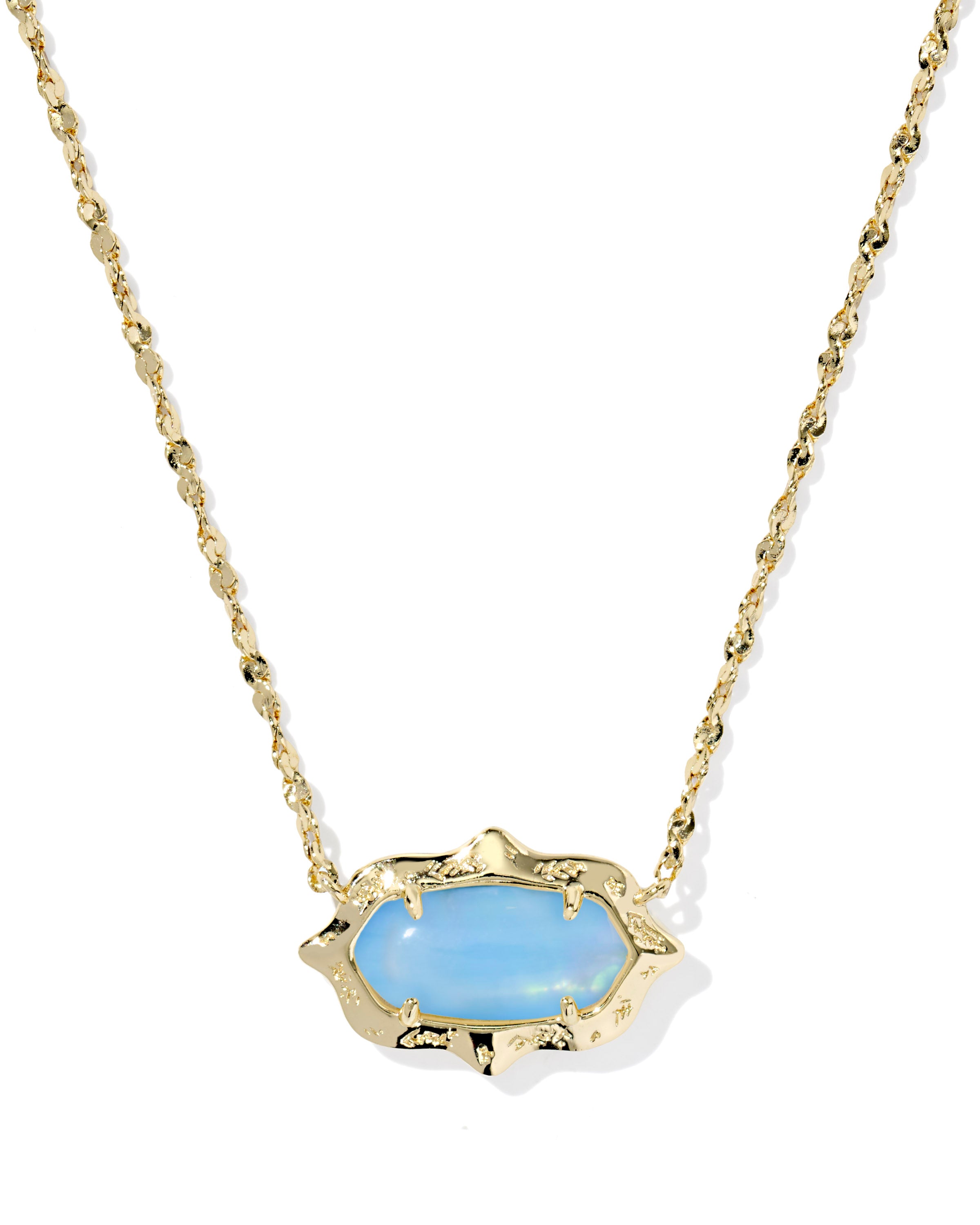 Elisa Gold Scallop Frame Short Pendant Necklace Sky Blue Iridescent Abalone