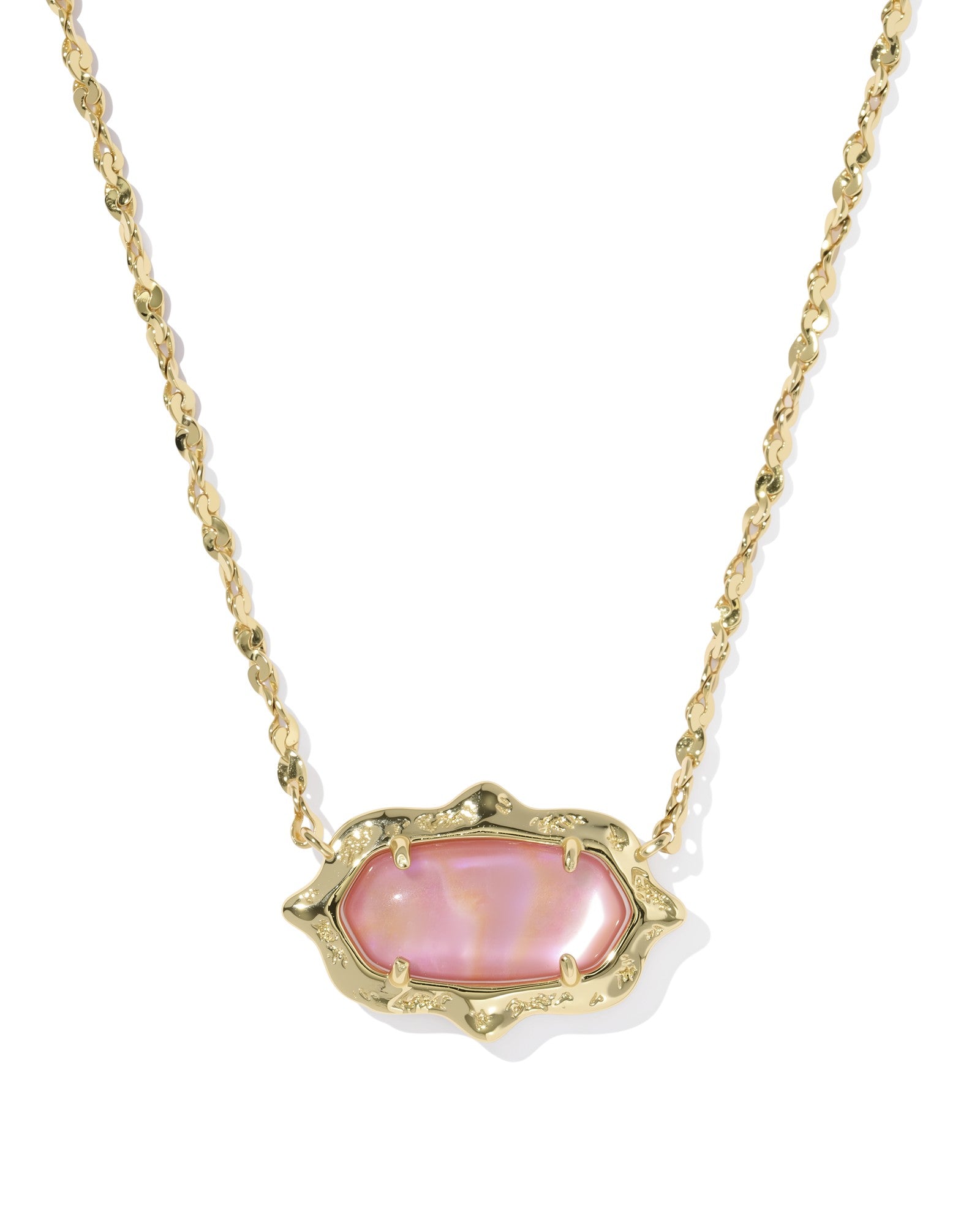 Elisa Gold Scallop Frame Short Pendant Necklace Light Pink Iridescent Abalone
