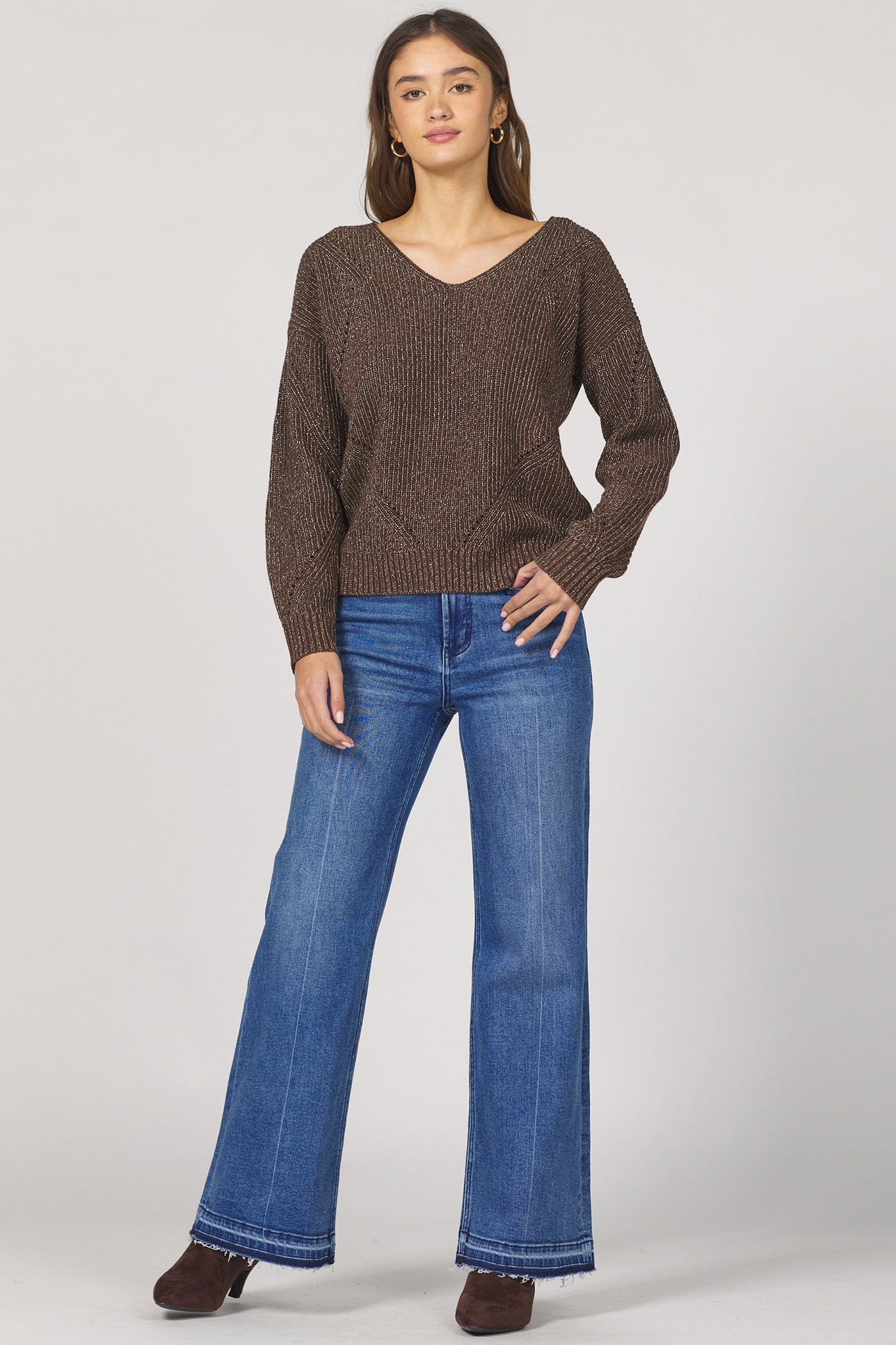 Camilla Long Sleeve Sweater w/Lurex Cappuccino