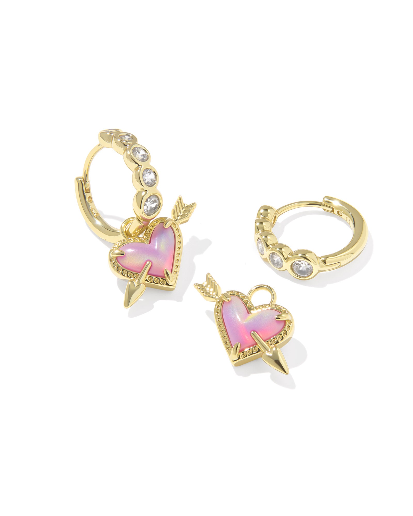 Ari Heart Arrow Gold Huggie Earring Pink Opalescent Resin