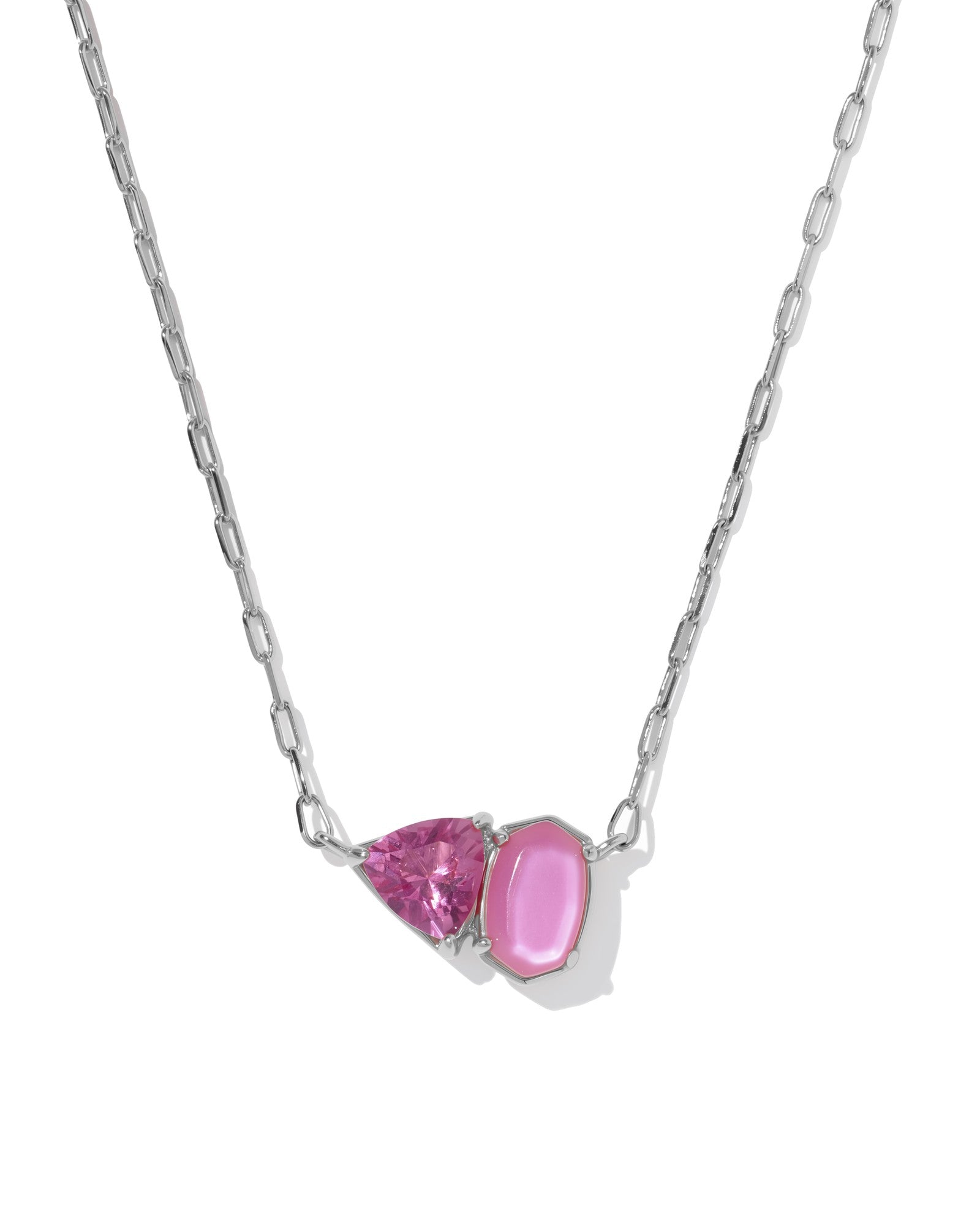 Tatum Silver Short Pendant Necklace Azalea Pink Mix