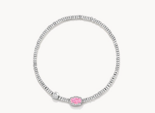 Emilie Silver Stretch Bracelet Pink Iridescent Glitter Glass