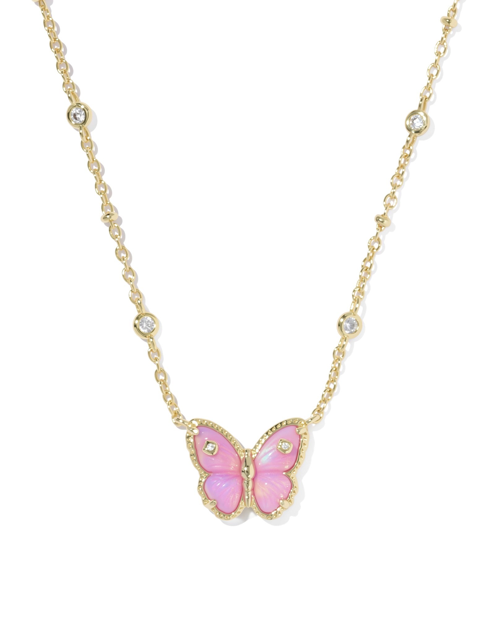 Cailey Gold Butterfly Short Pendant Necklace Pink Opalescent Resin