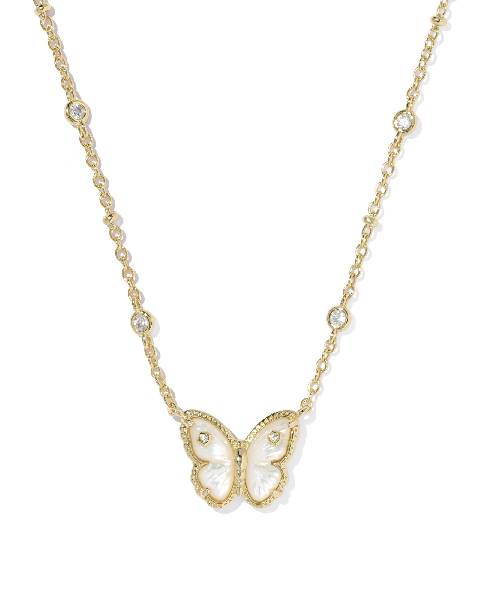 Cailey Gold Butterfly Short Pendant Necklace Ivory MOP