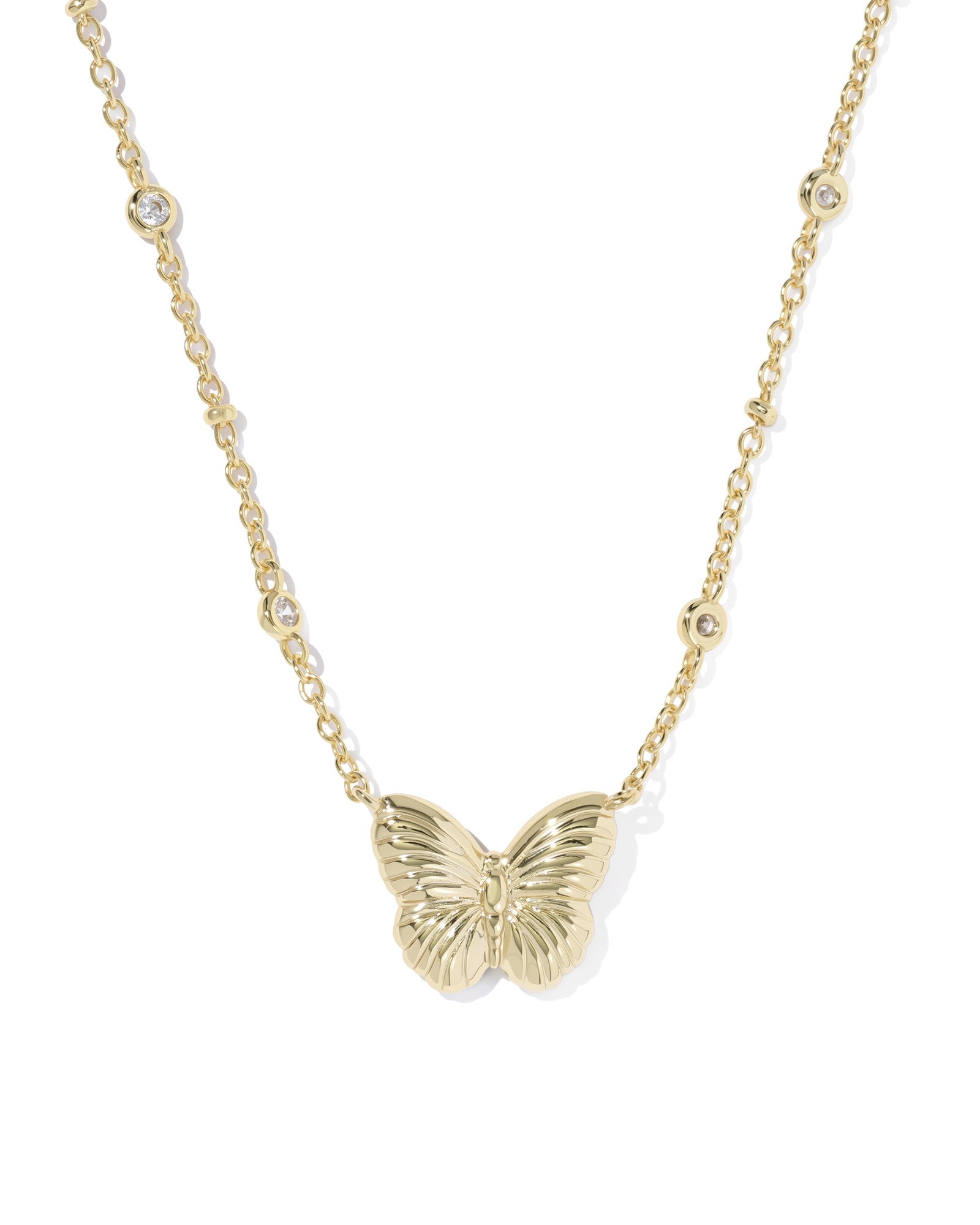 Cailey Gold Butterfly Short Pendant Necklace Ivory MOP