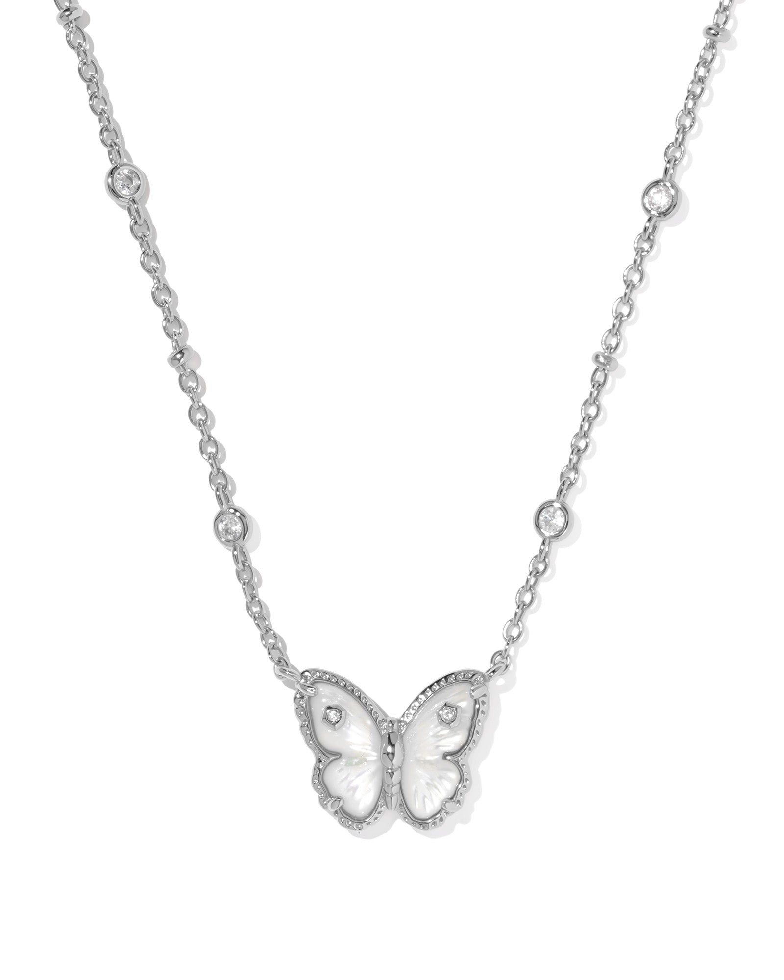 Cailey Silver Butterfly Short Pendant Necklace Ivory MOP