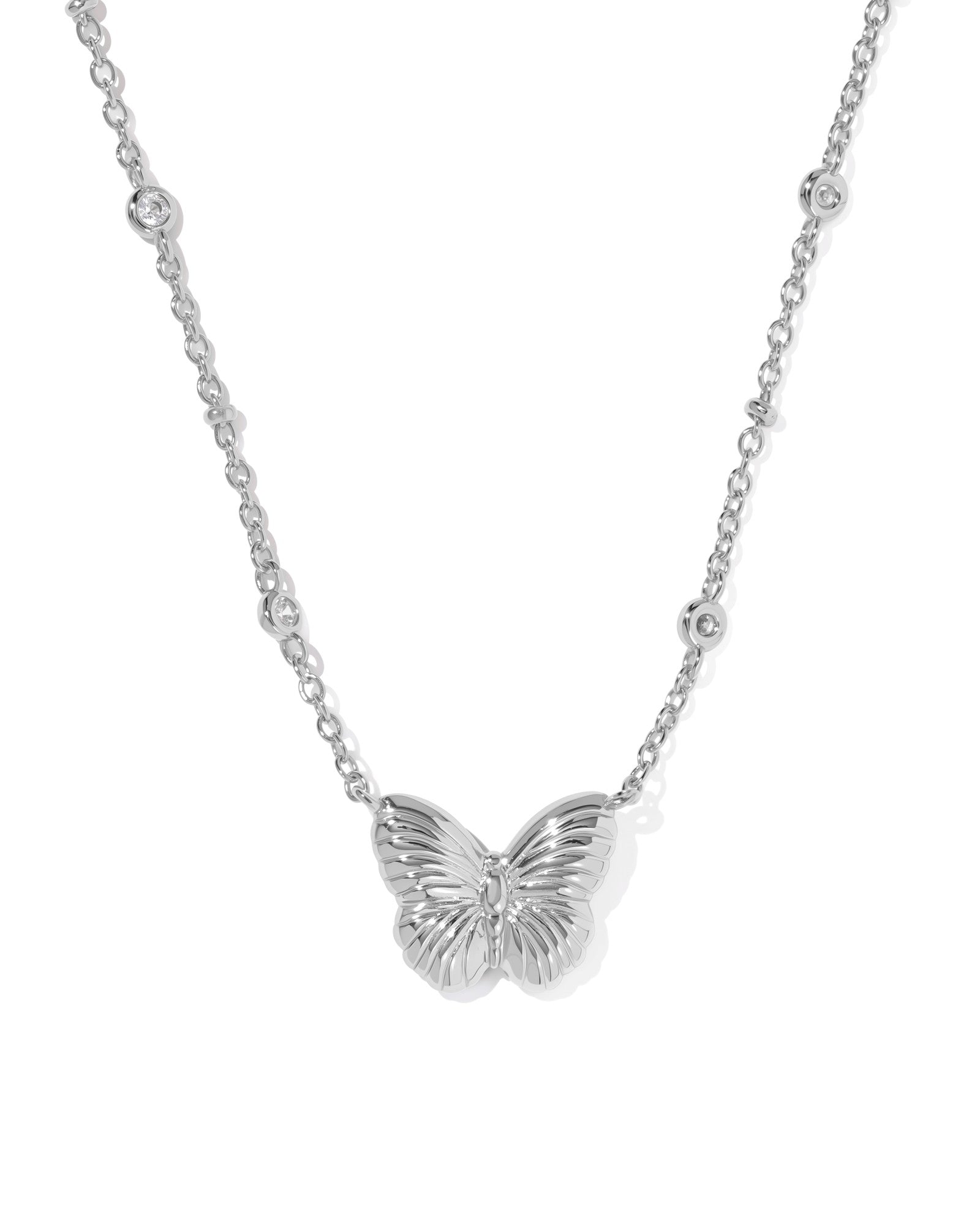 Cailey Silver Butterfly Short Pendant Necklace Ivory MOP