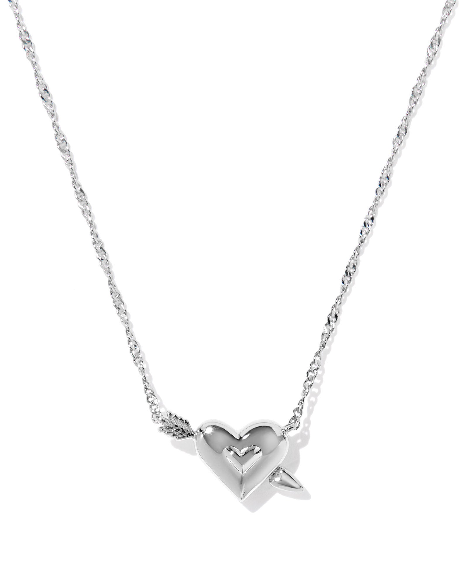 Ari Heart Arrow Silver Short Pendant Necklace Pink Opalescent Resin