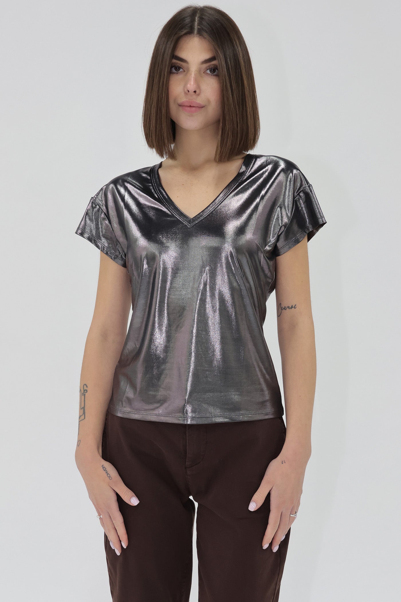 Lumi Short Sleeve Metallic Top