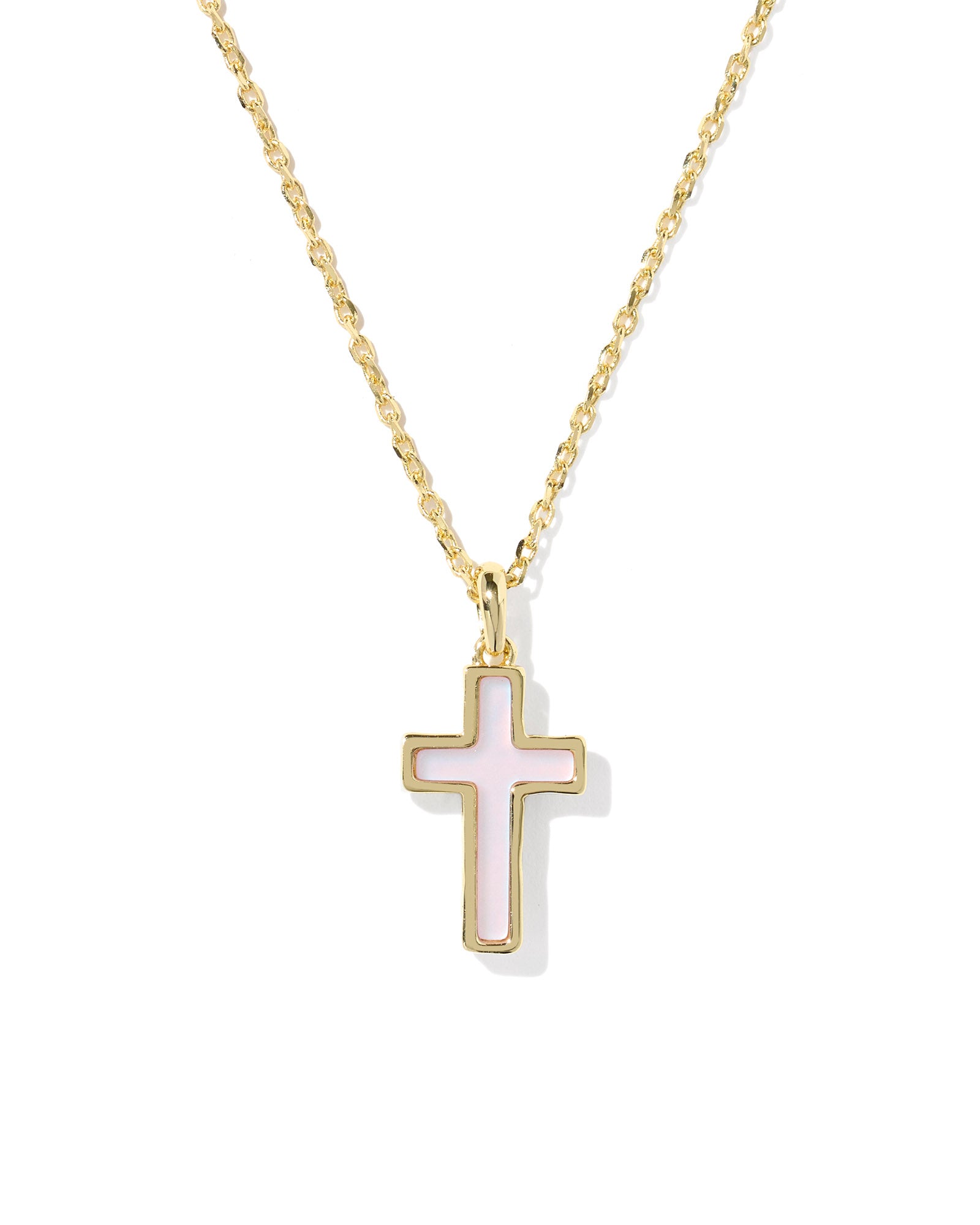Cross Gold Pendant Necklace Matte Light Pink Dichroic Glass