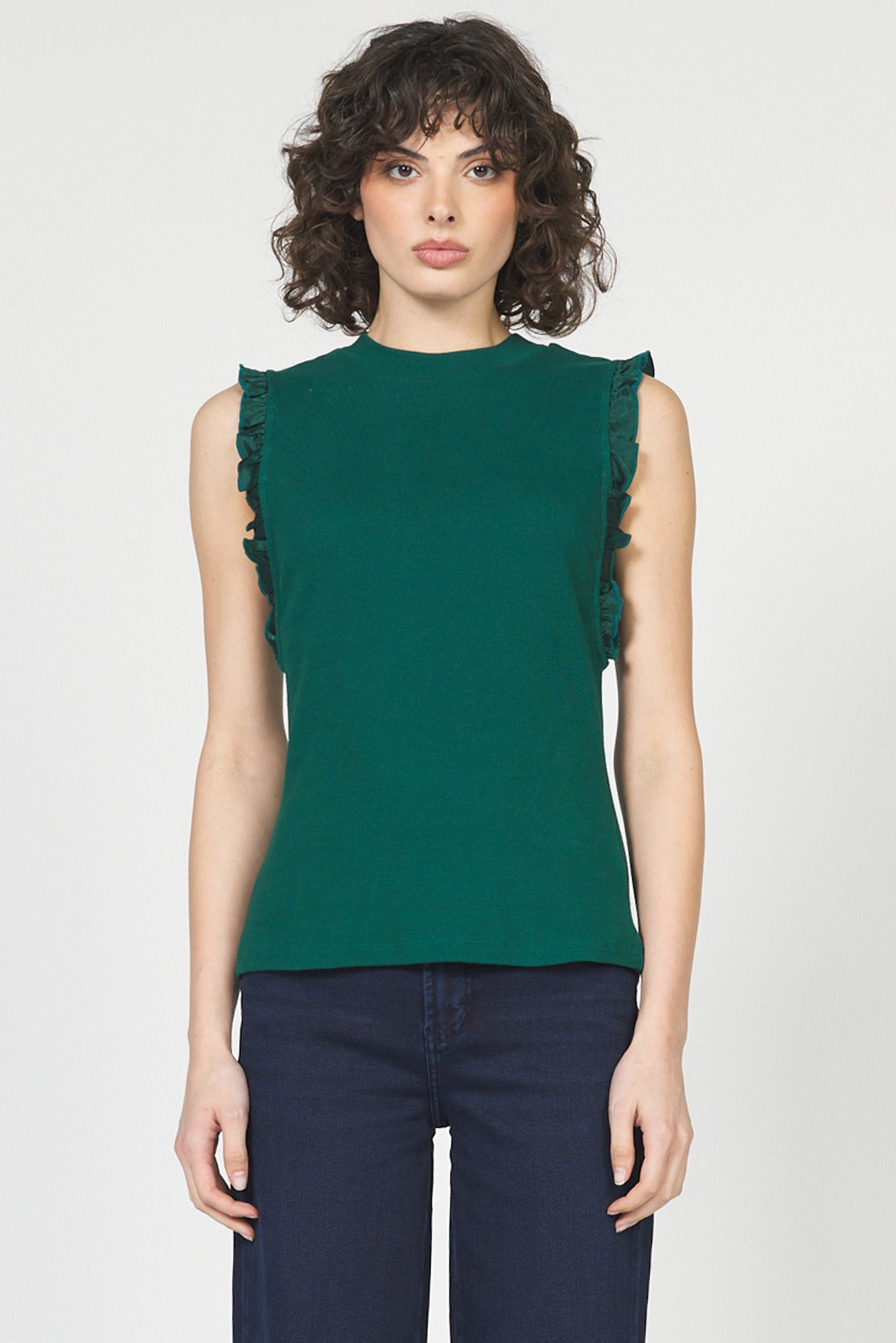Bridgette Ruffle Trim Sleeveless Top Rainforest