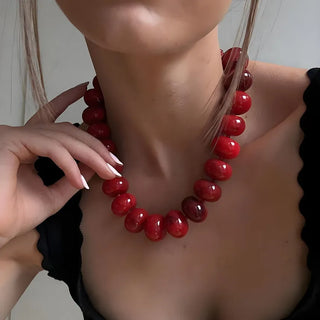 VividLux Jewelry - Necklaces Round Acrylic Beaded Necklace - Red