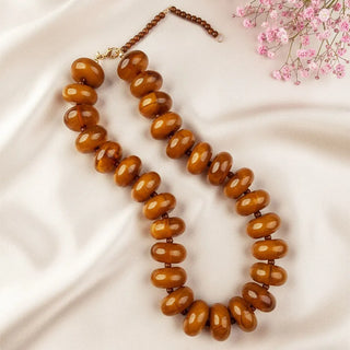 VividLux Jewelry - Necklaces Round Acrylic Beaded Necklace - Yellowish Brown