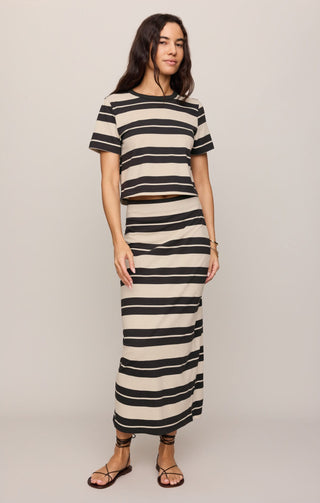Z Supply Bottoms - Skirts Gail Striped Jersey Midi Skirt Ash Black