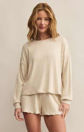 Z Supply Loungewear- Sleepwear - Bottoms Dawn Smocked Rib Pant Light Oatmeal Heather