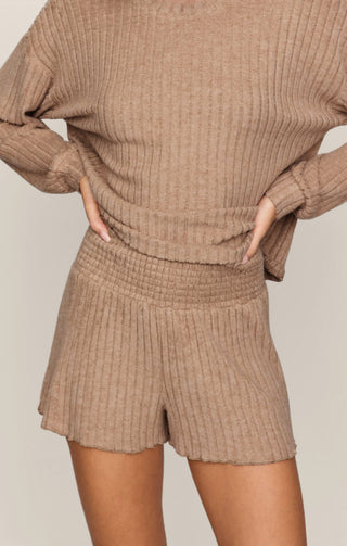 Z Supply Loungewear- Sleepwear - Bottoms Dawn Smocked Rib Short Light Toffee