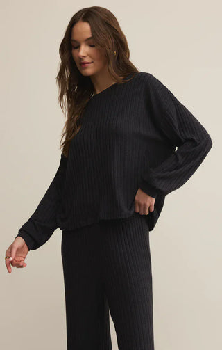 Z Supply Loungewear- Sleepwear - Tops Daydream Rib Long Sleeve Top Black Sand