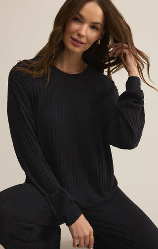 Z Supply Loungewear- Sleepwear - Tops Daydream Rib Long Sleeve Top Black Sand